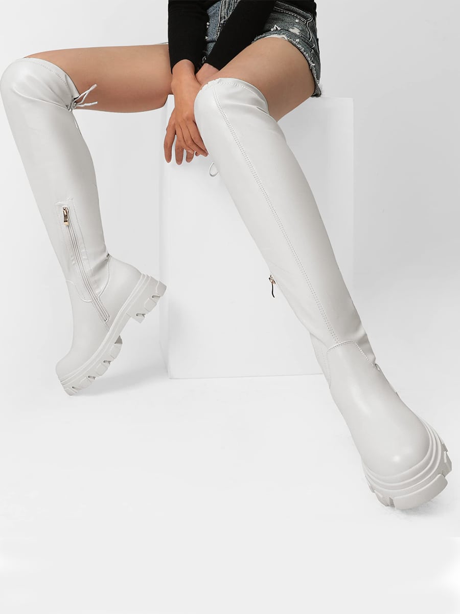 In White Women Over-the-Knee Boots