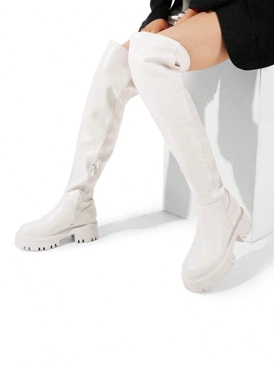 In White Women Over-the-Knee Boots