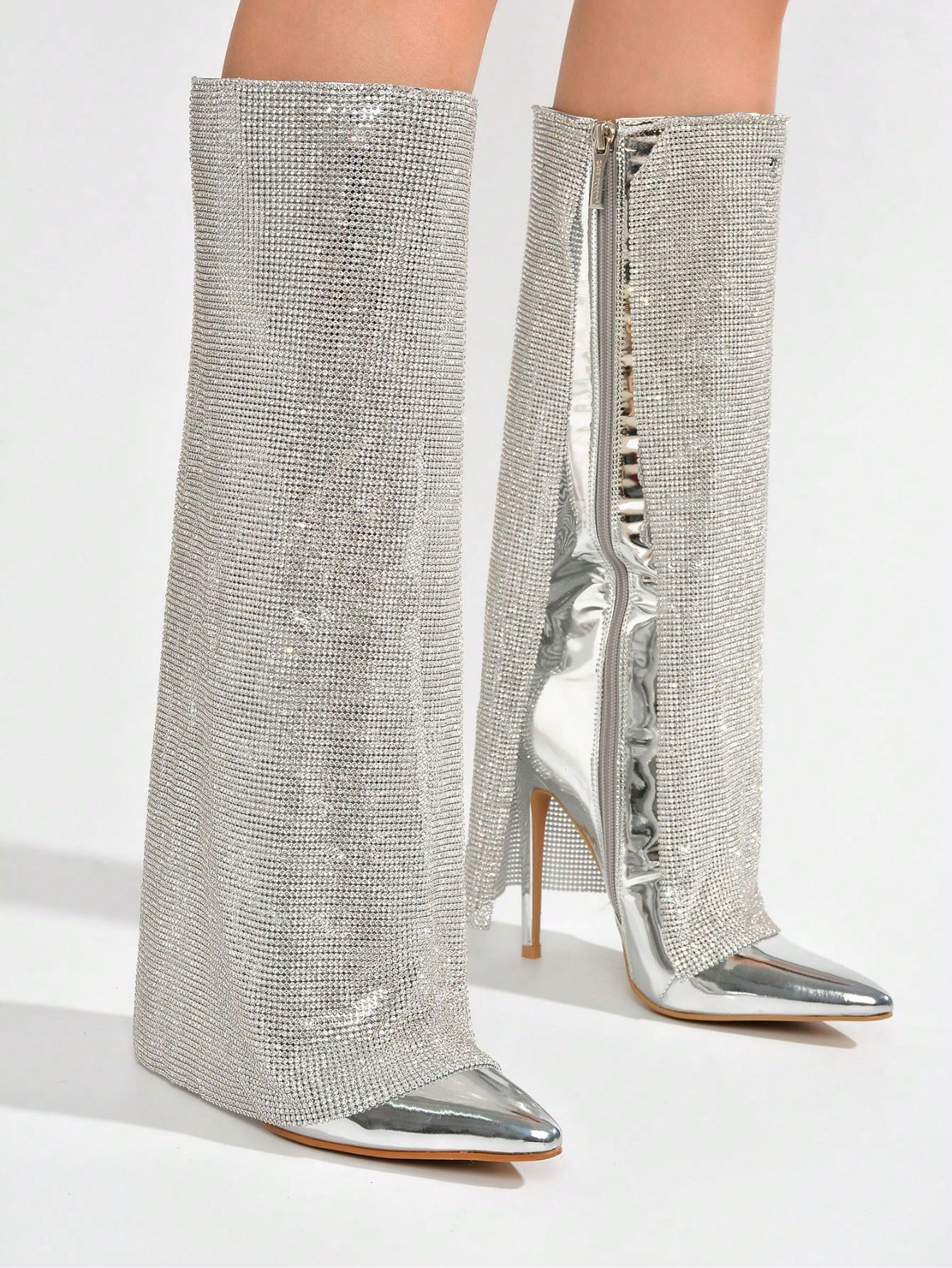 In Silver Women Knee-High Boots