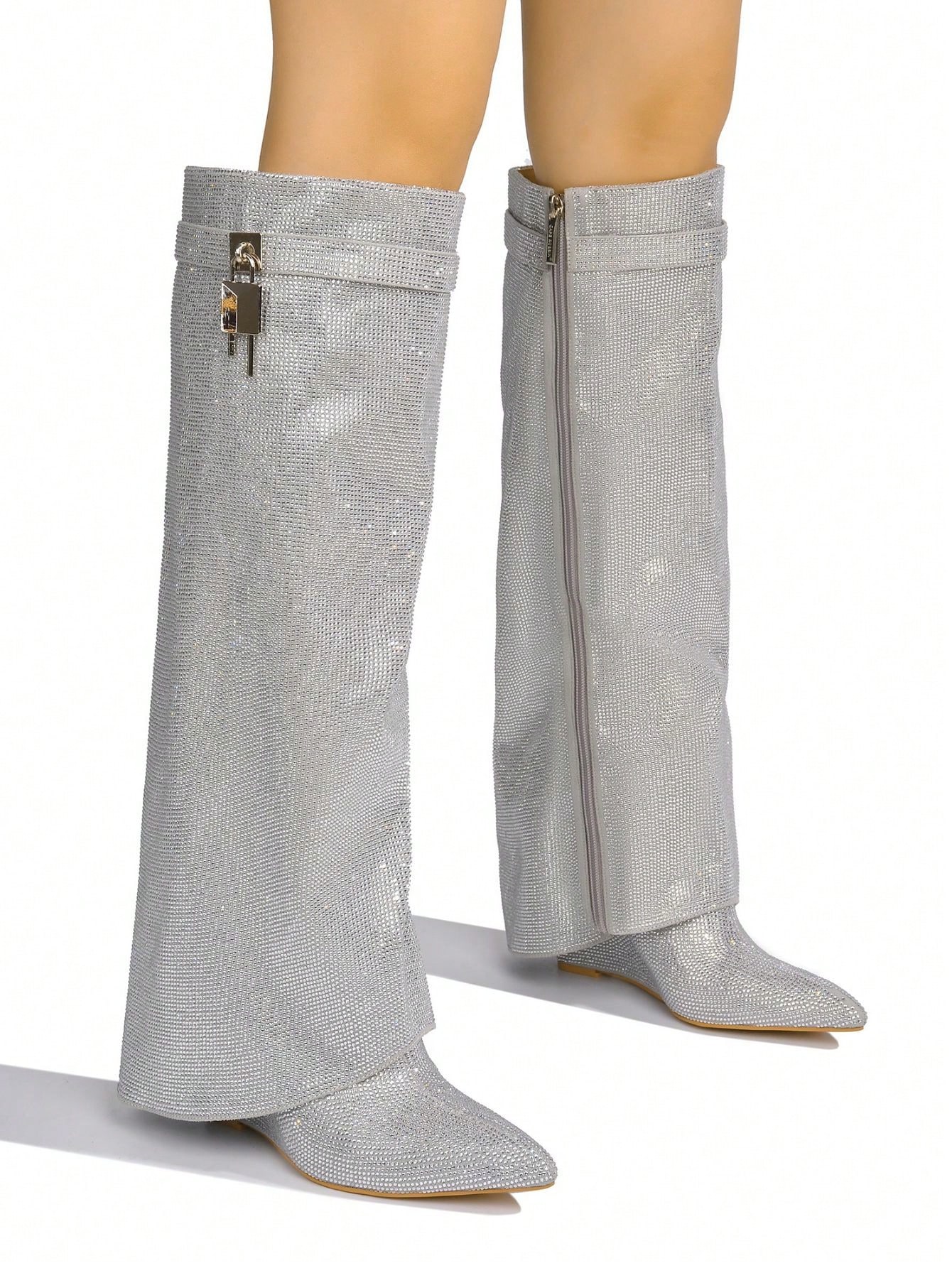 In Silver Women Knee-High Boots