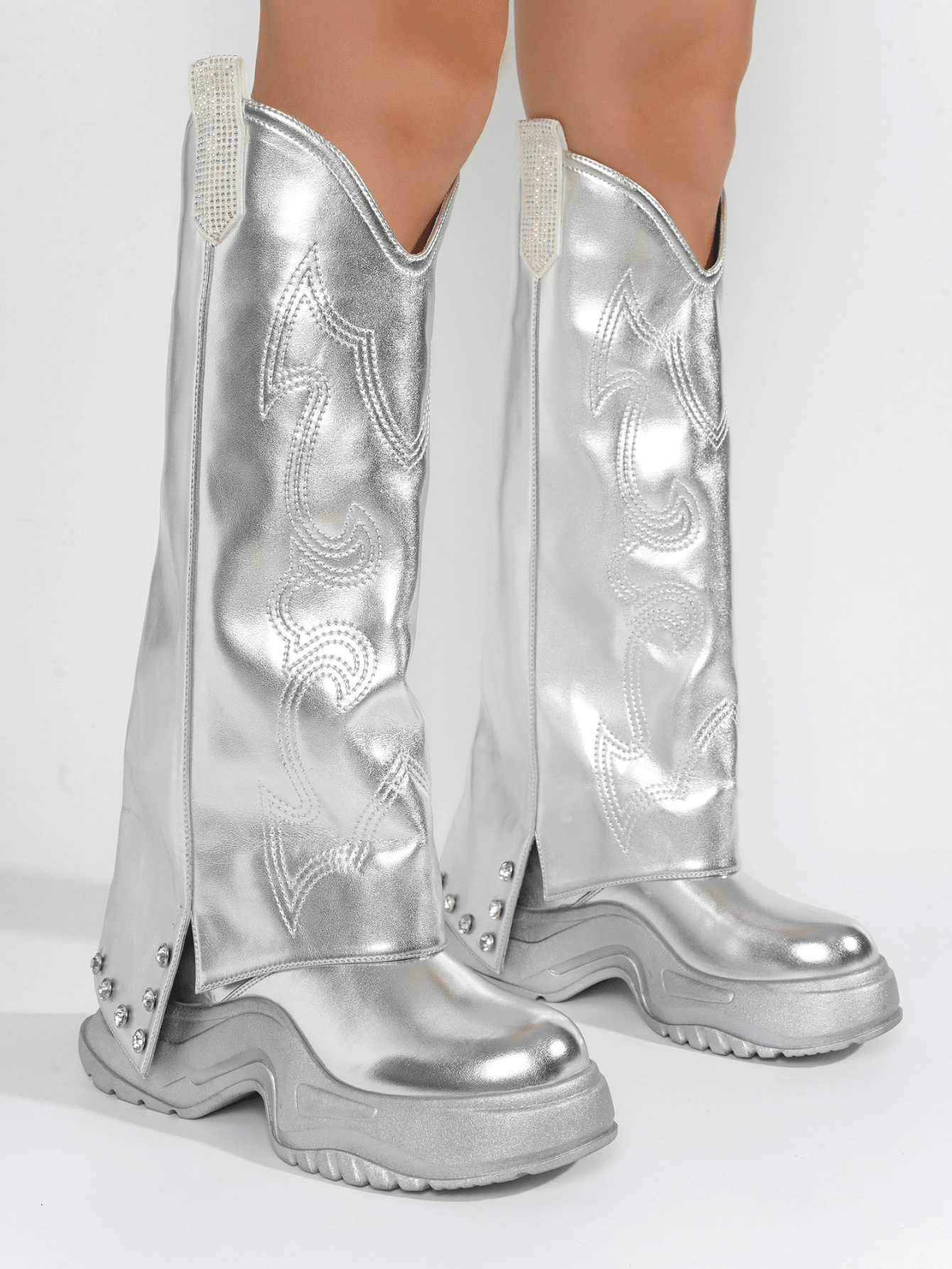 In Silver Women Knee-High Boots