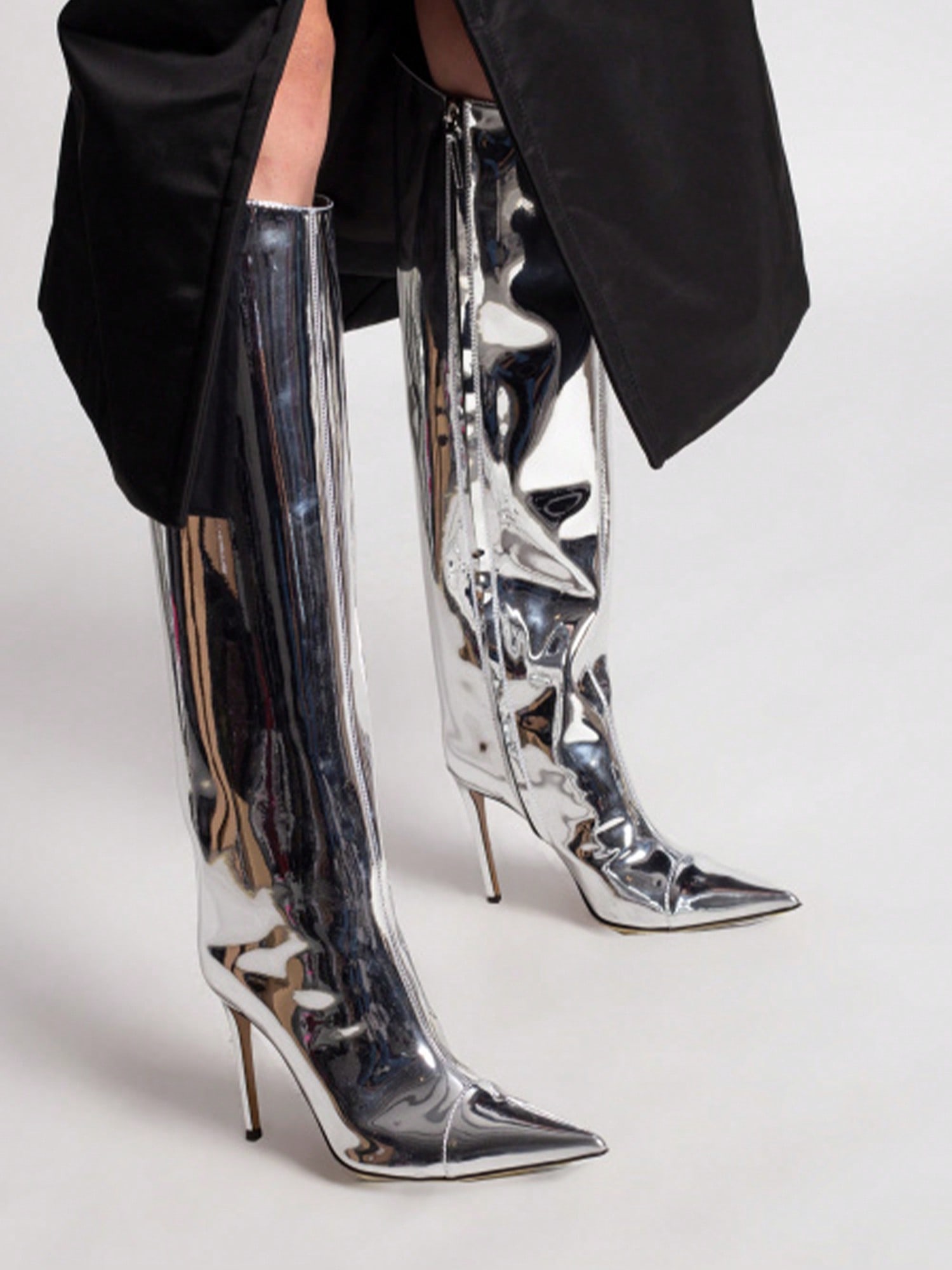 In Silver Women Knee-High Boots