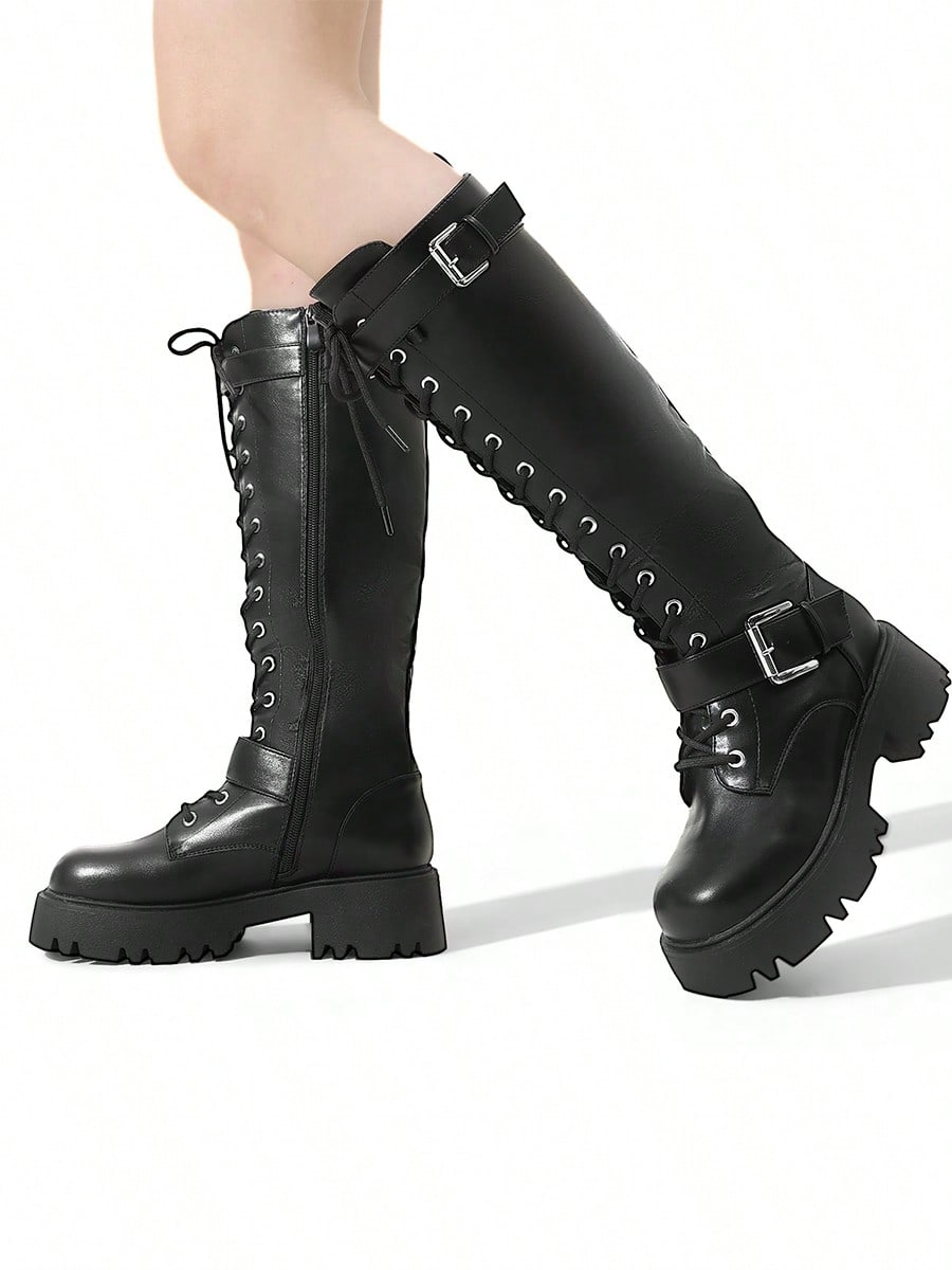 In Black Women Knee-High Boots