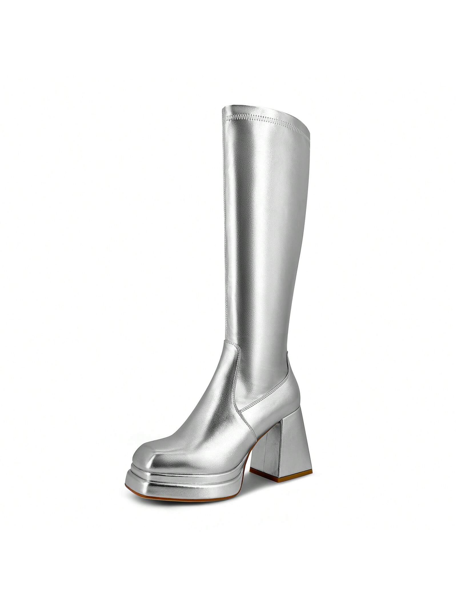 In Silver Women Knee-High Boots