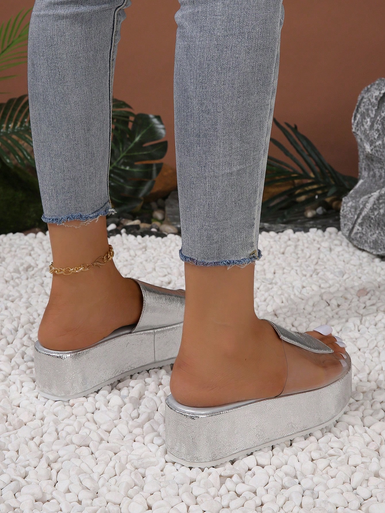 In Silver Women Slippers