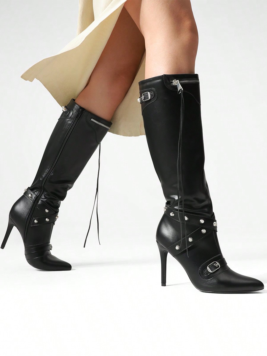 In Black Women Knee-High Boots