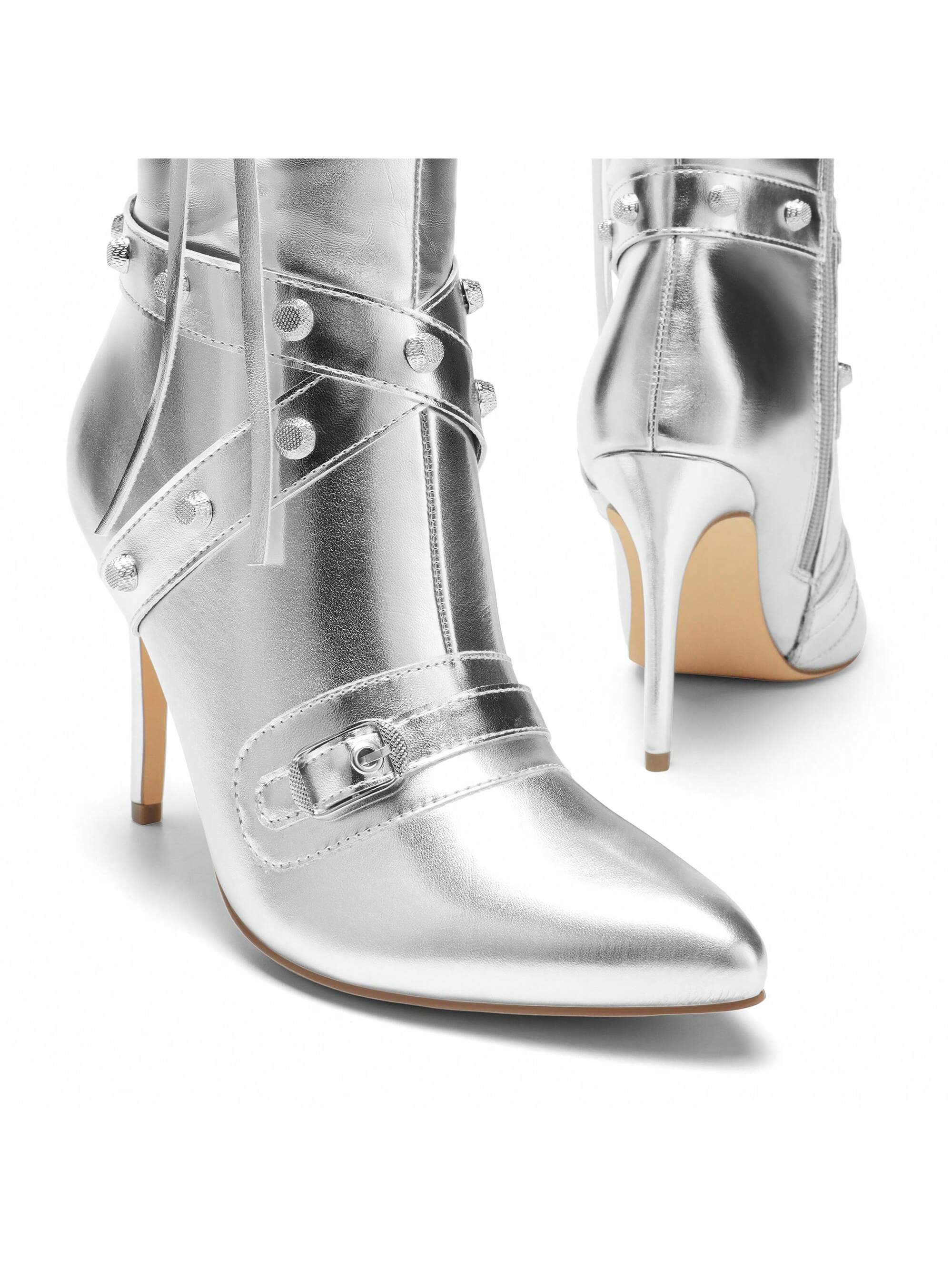 In Silver Women Knee-High Boots