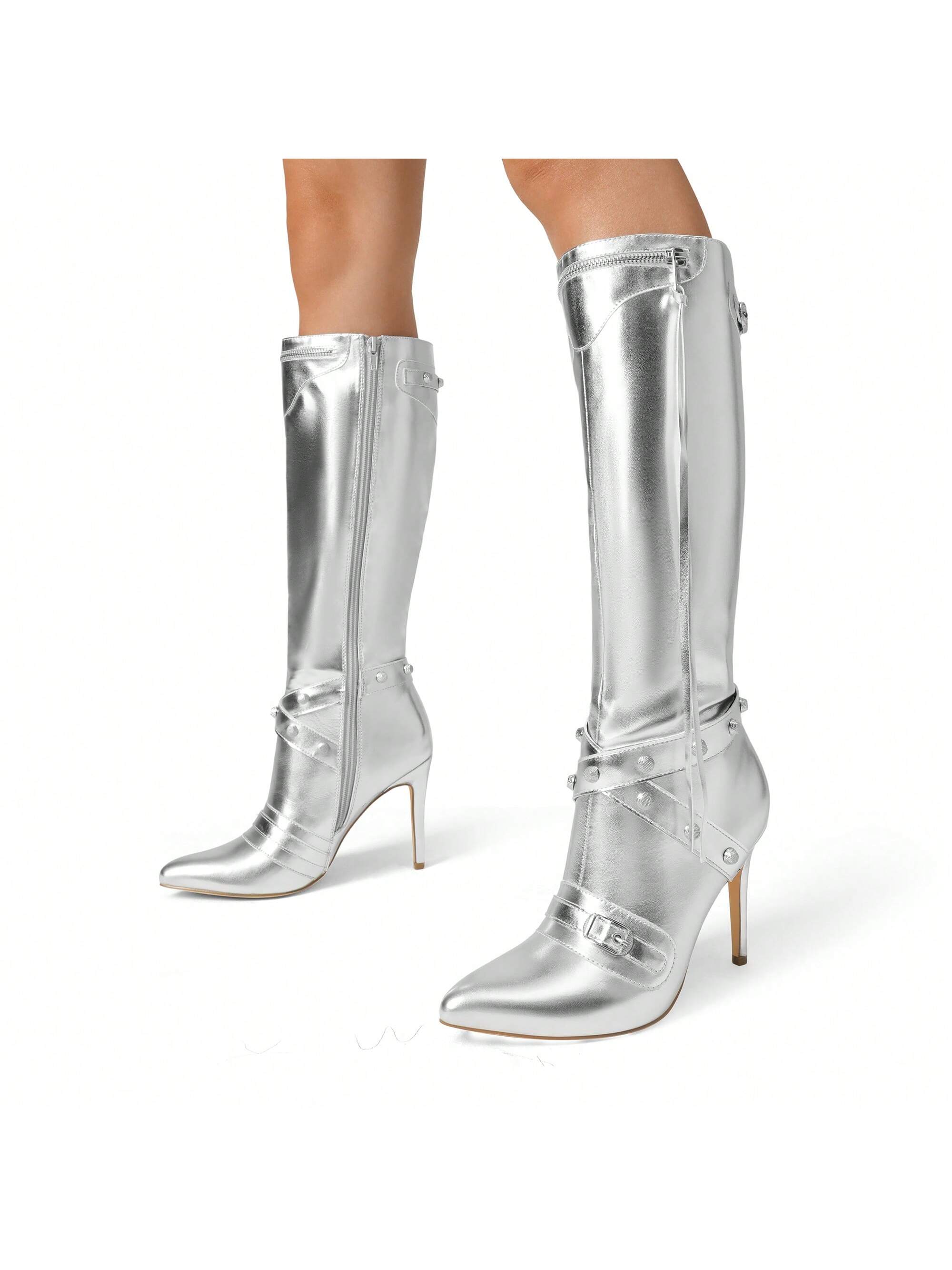 In Silver Women Knee-High Boots