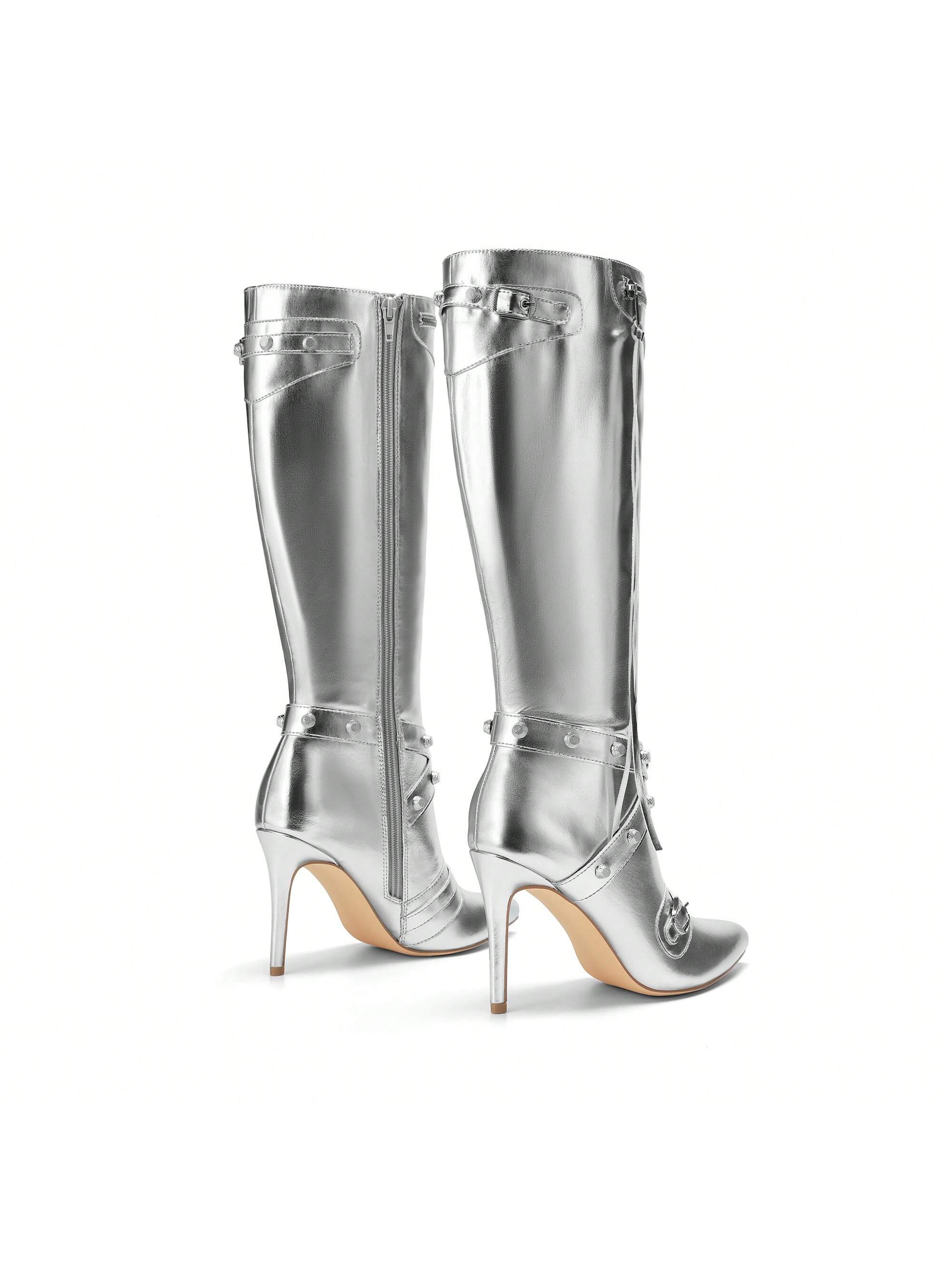 In Silver Women Knee-High Boots