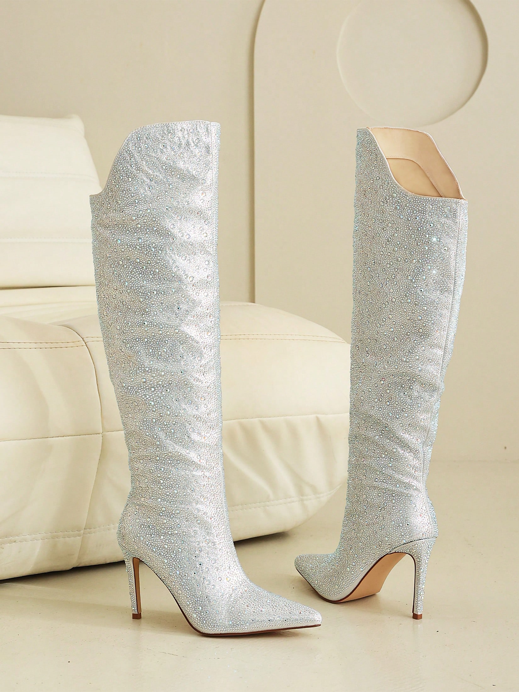 In Silver Women Knee-High Boots