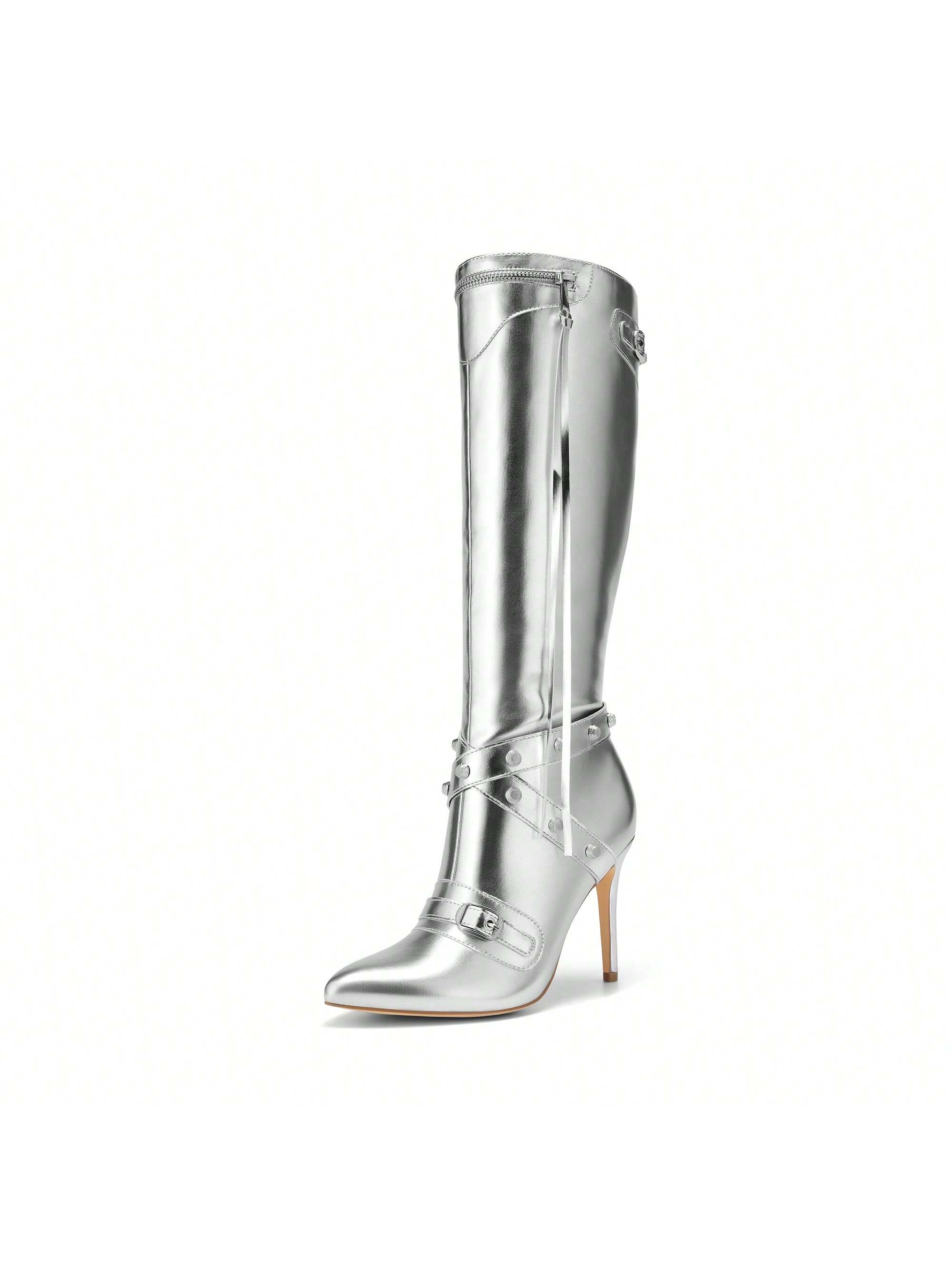 In Silver Women Knee-High Boots