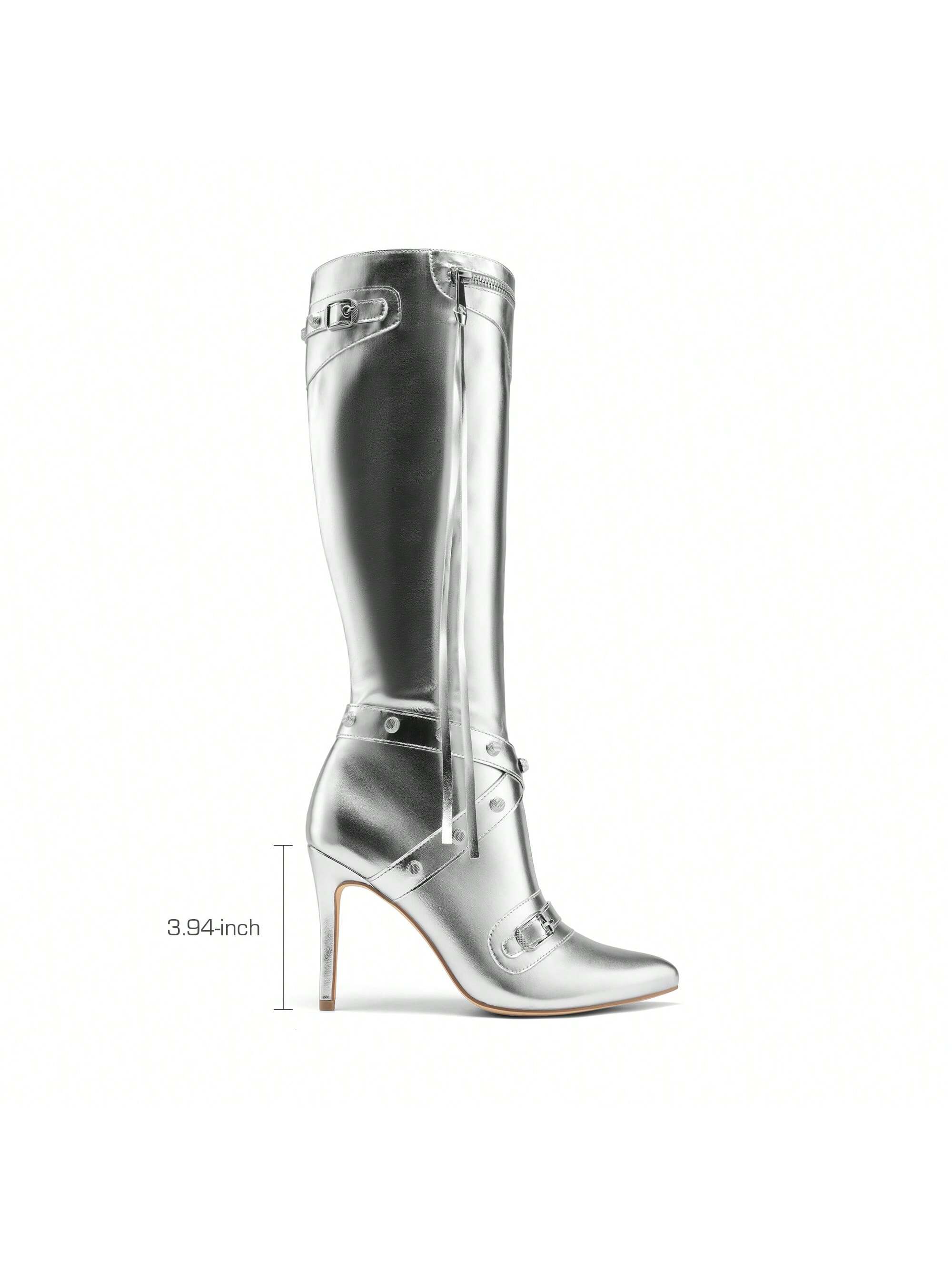 In Silver Women Knee-High Boots