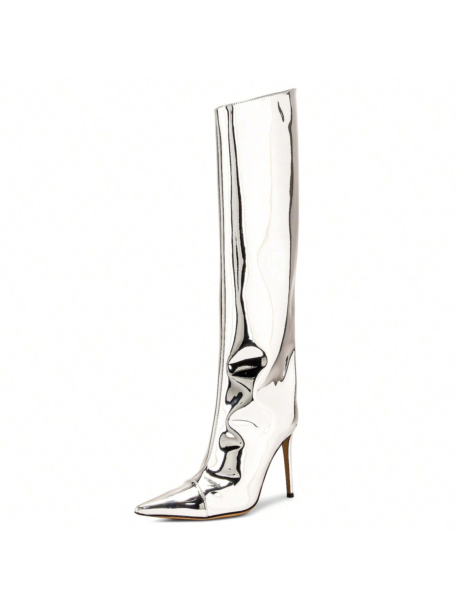 In Silver Women Knee-High Boots