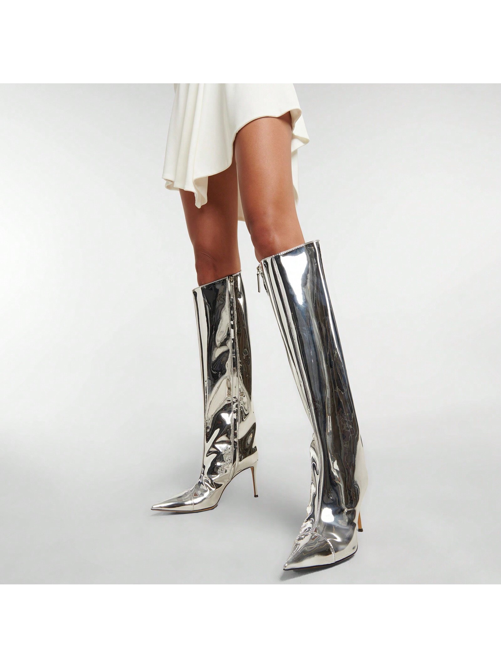 In Silver Women Knee-High Boots