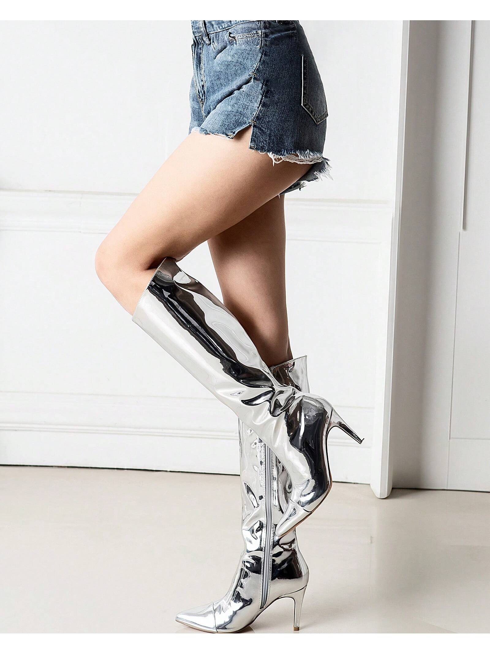 In Silver Women Knee-High Boots