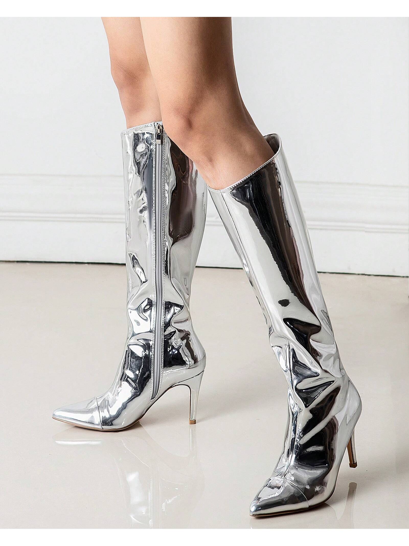 In Silver Women Knee-High Boots