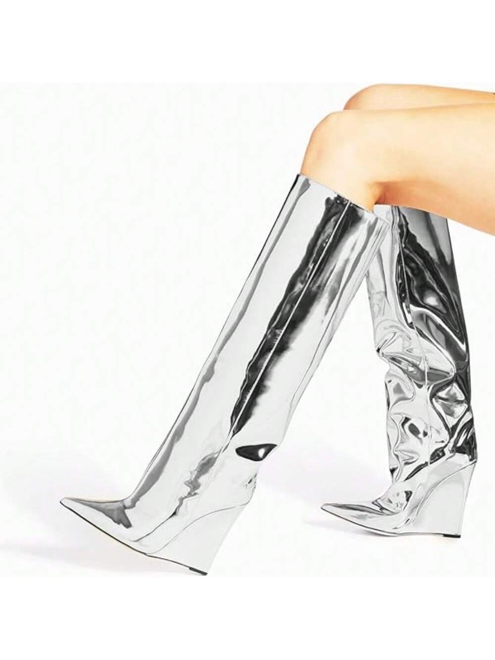 In Silver Women Knee-High Boots