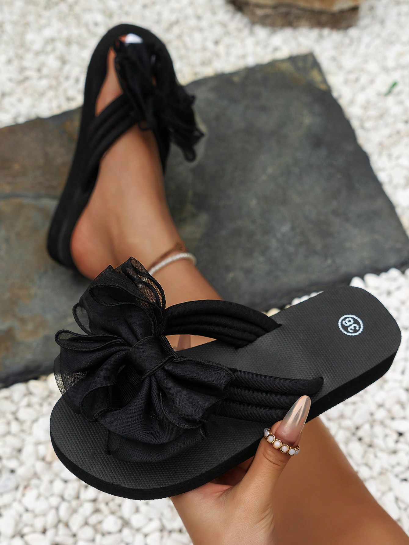 In Black Women Slippers