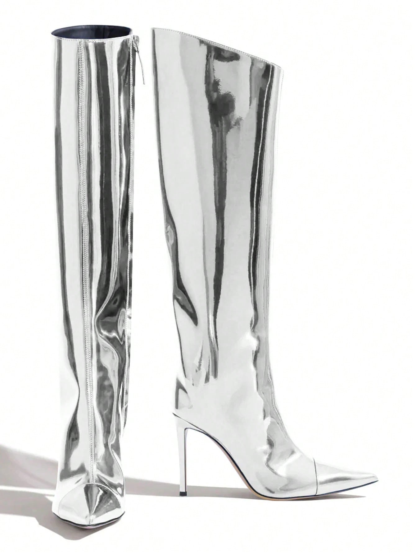 In Silver Women Knee-High Boots