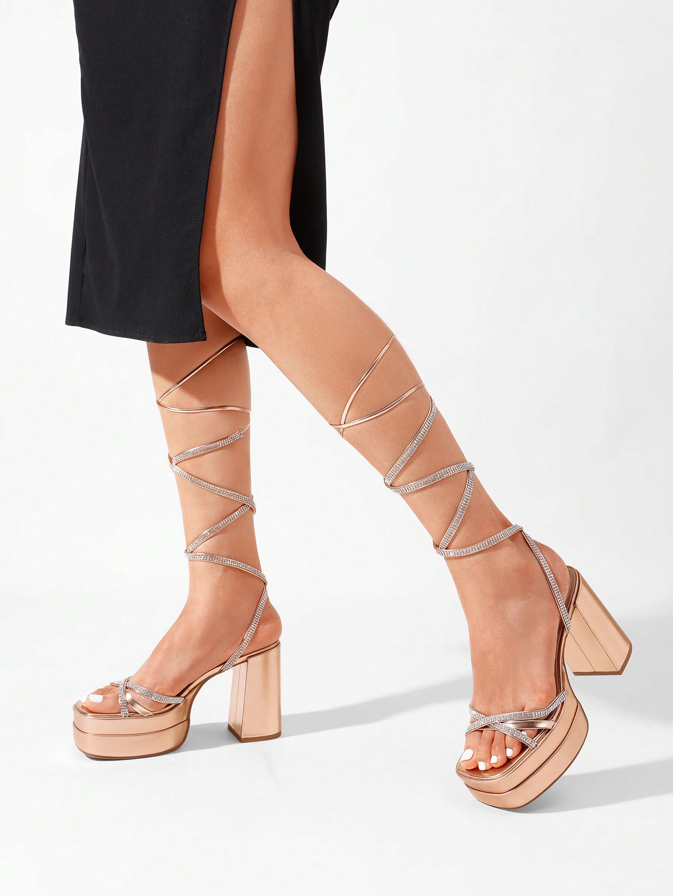 In Rose Gold Women Heeled Sandals