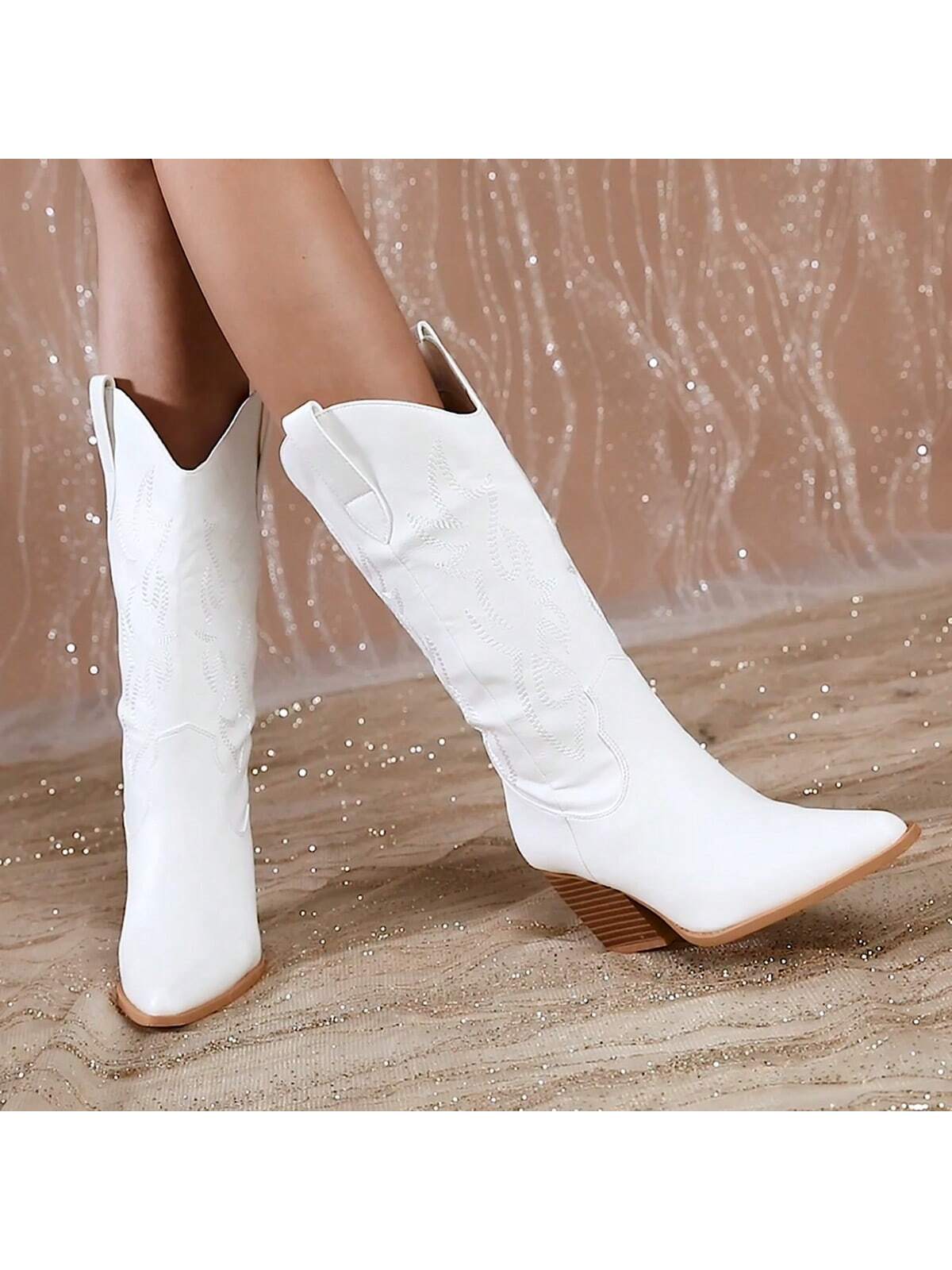 In White Women Mid-Calf Boots