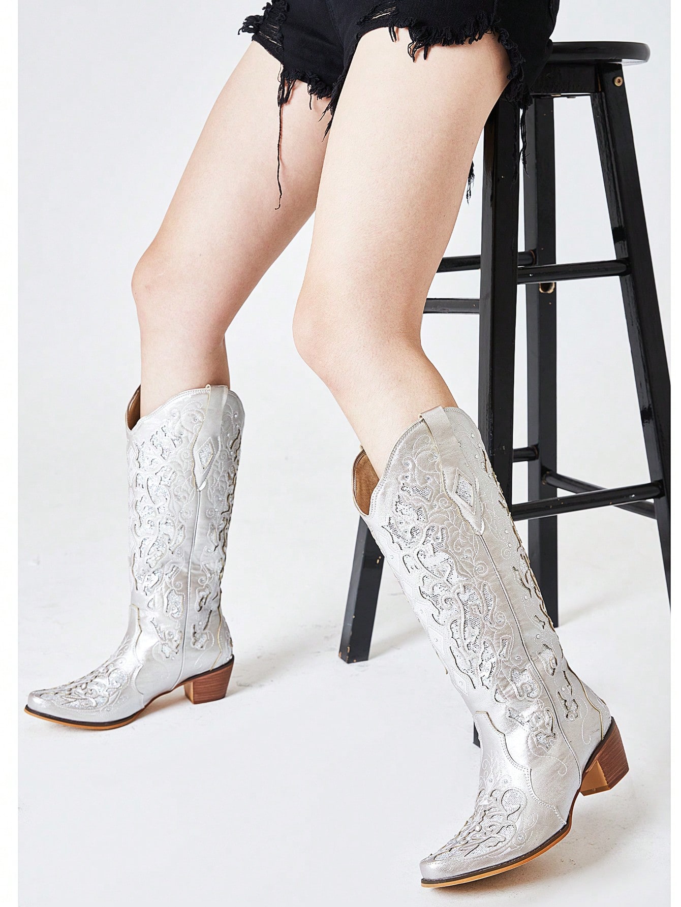 In Silver Women Knee-High Boots