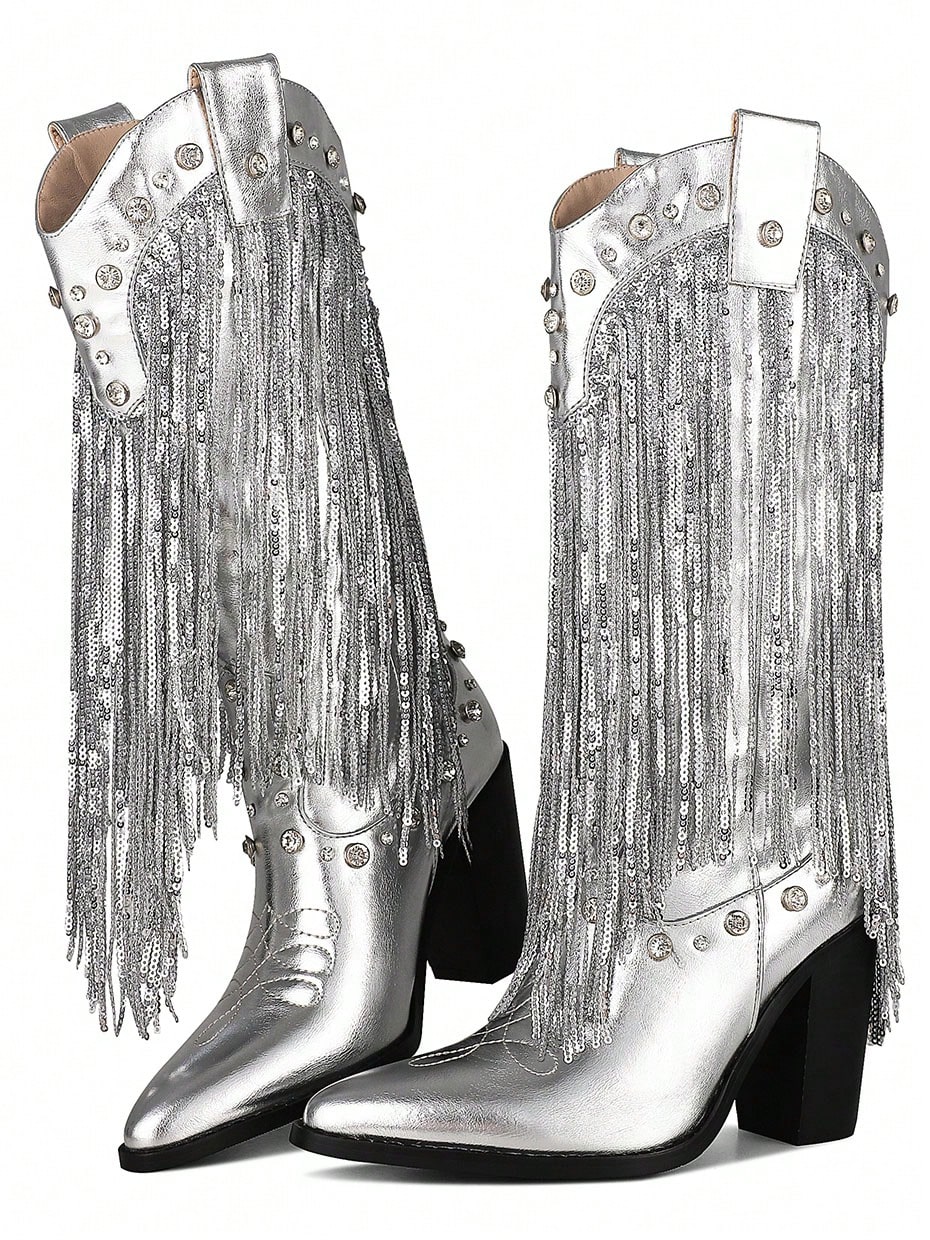 In Silver Women Knee-High Boots