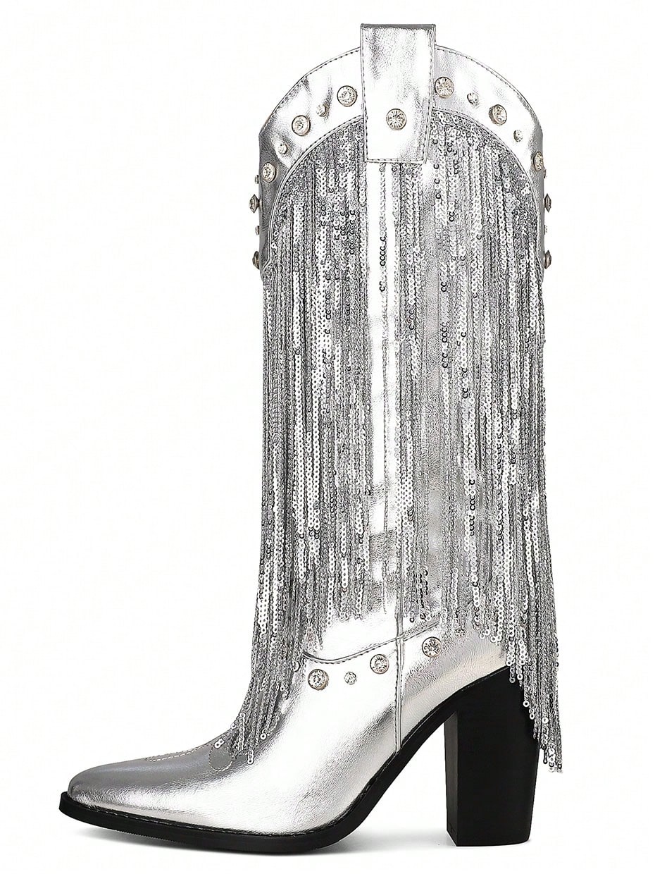 In Silver Women Knee-High Boots