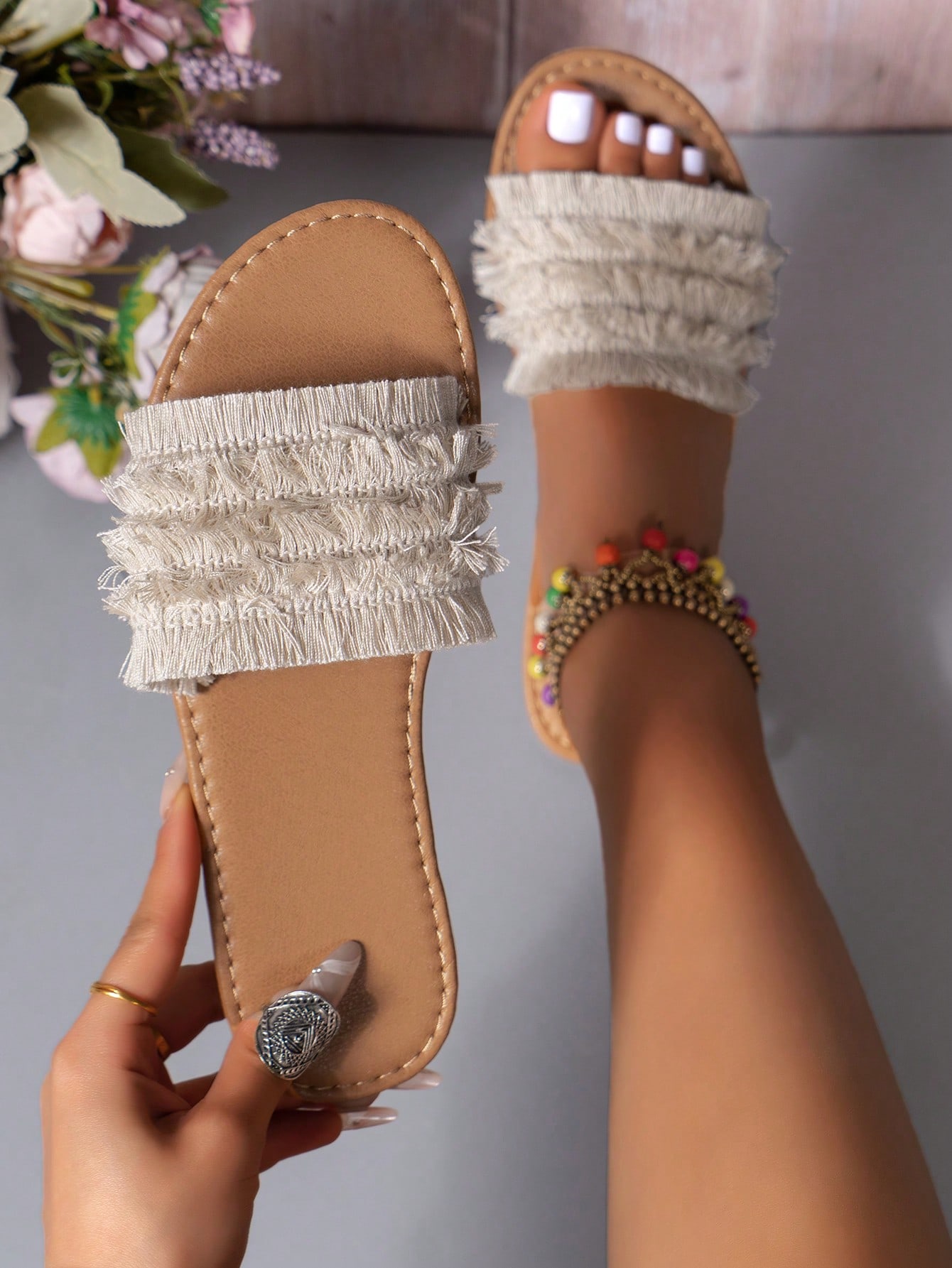 In Beige Women Flat Sandals