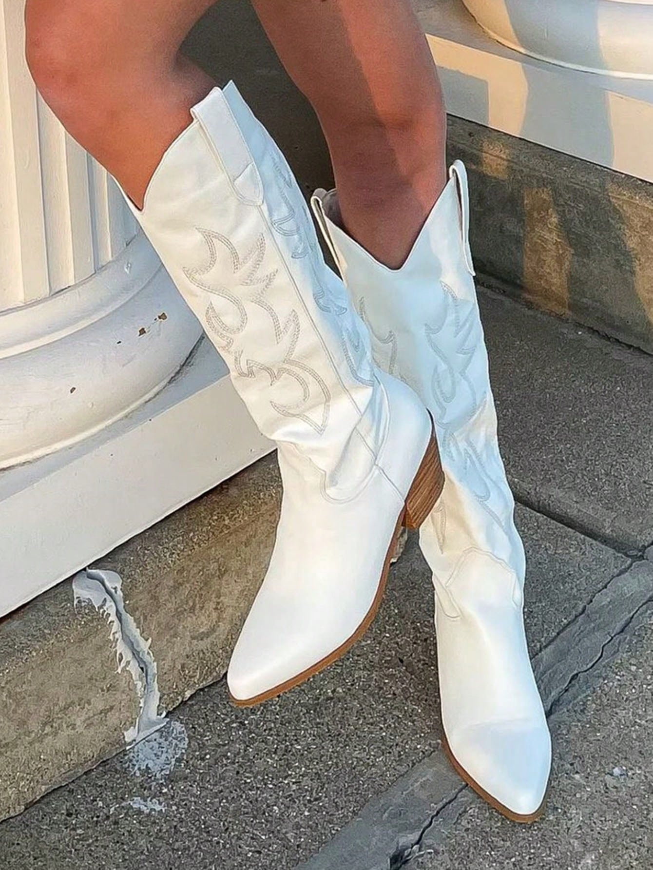 In White Women Mid-Calf Boots