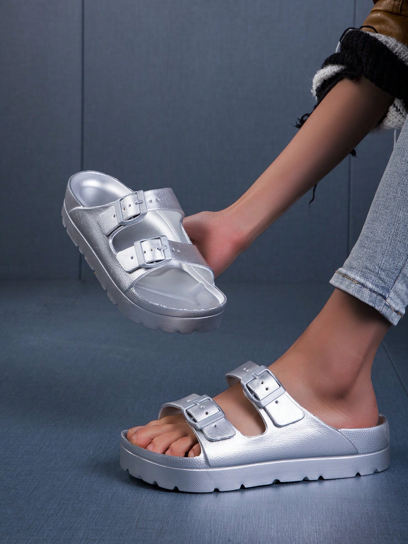 In Silver Women Slippers