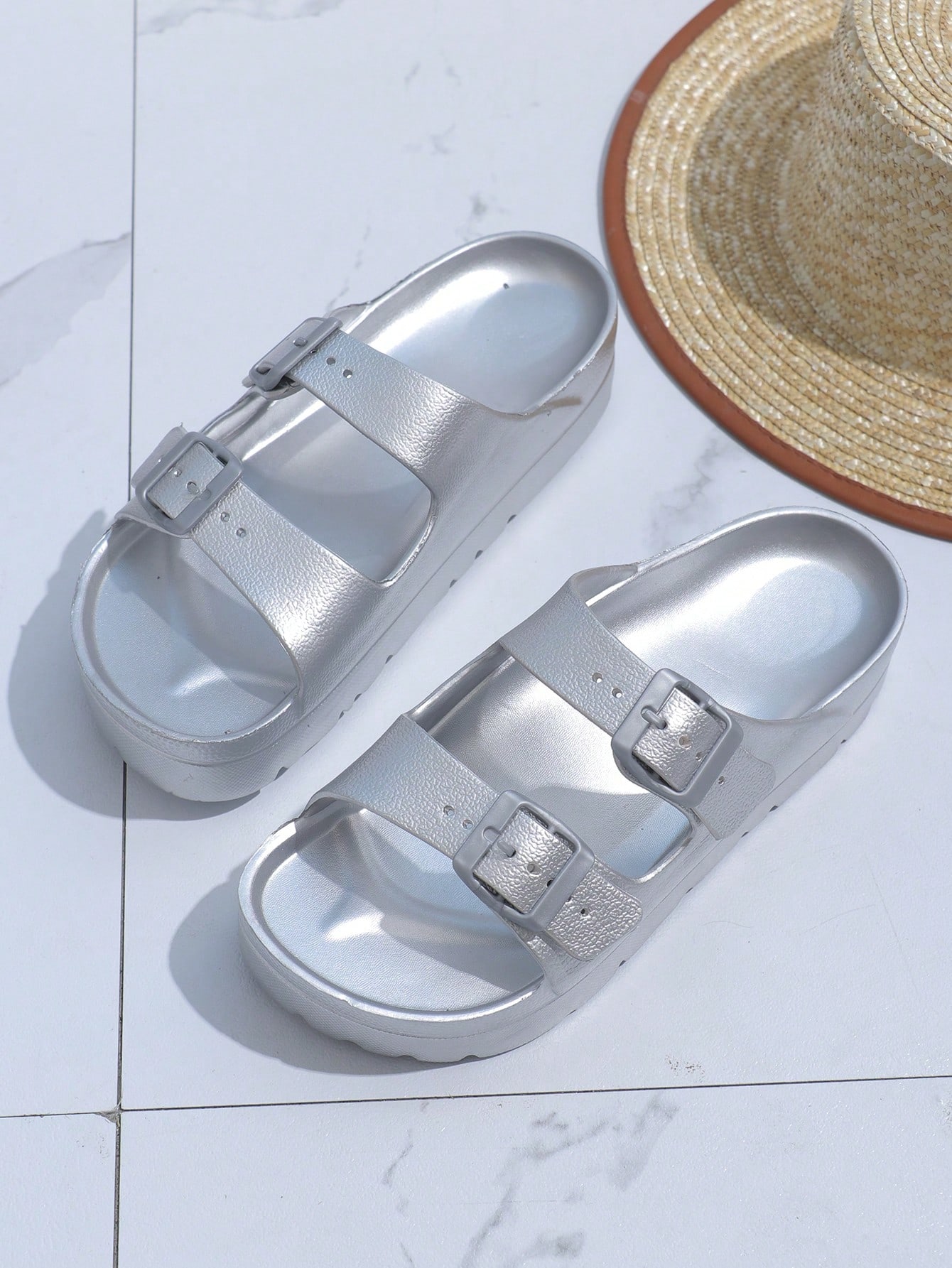 In Silver Women Slippers