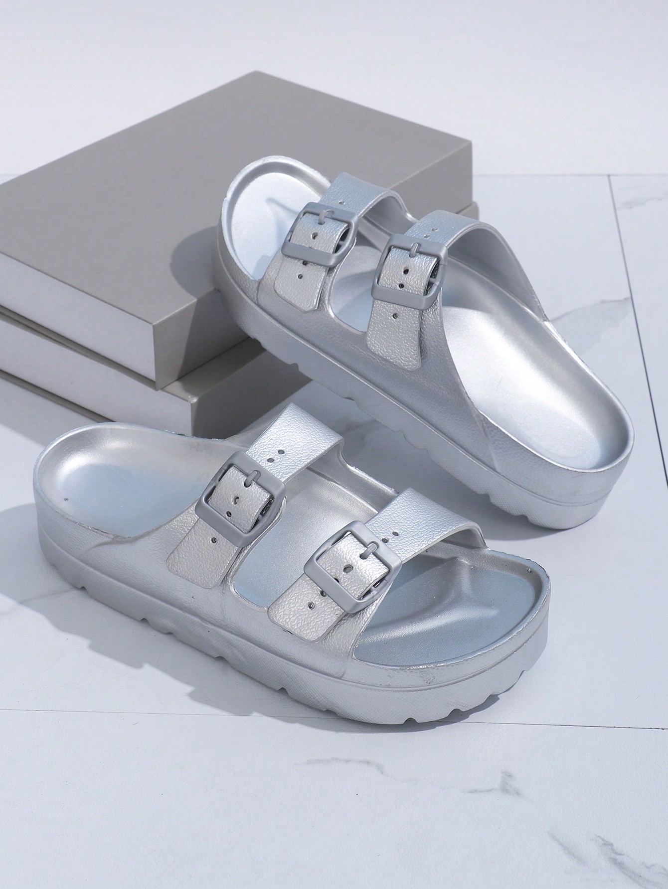 In Silver Women Slippers