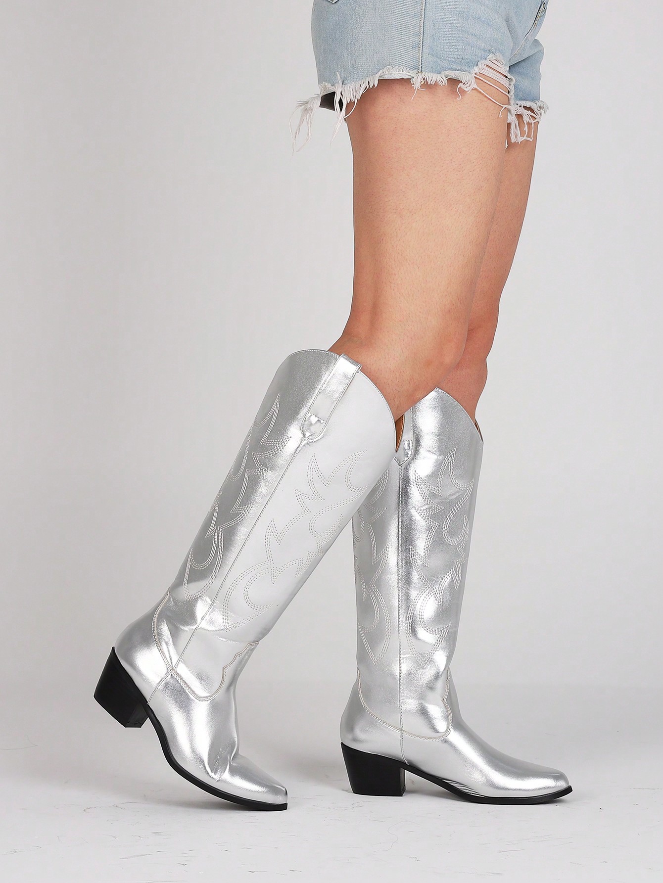 In Silver Women Knee-High Boots