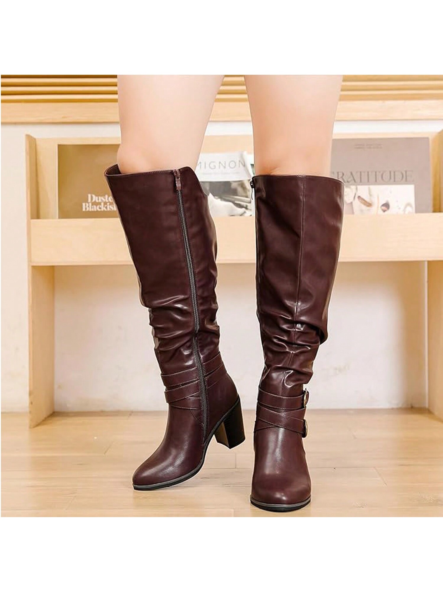 In Burgundy Women Fashion Boots