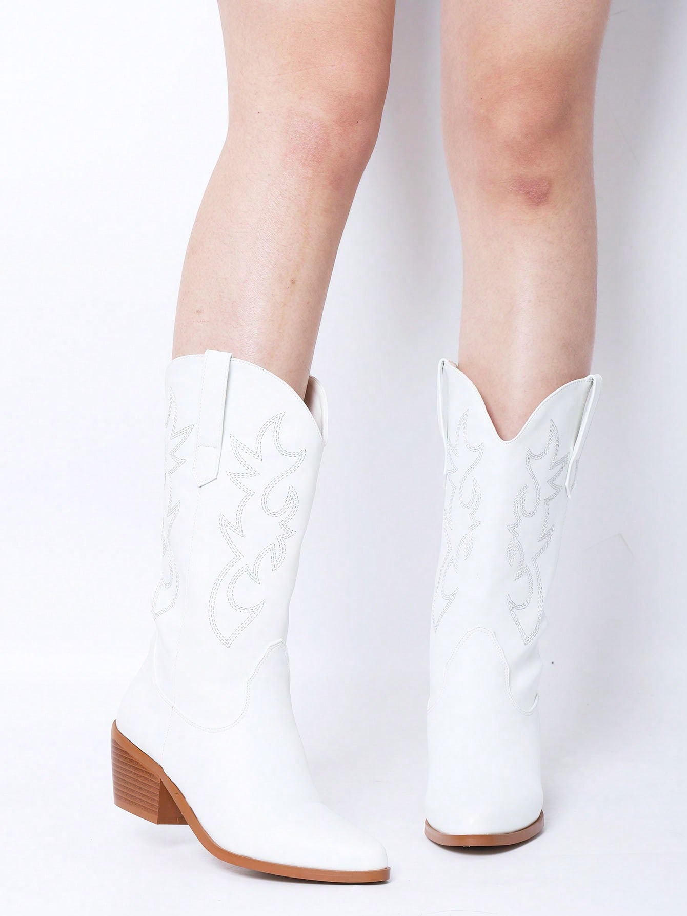 In White Women Mid-Calf Boots