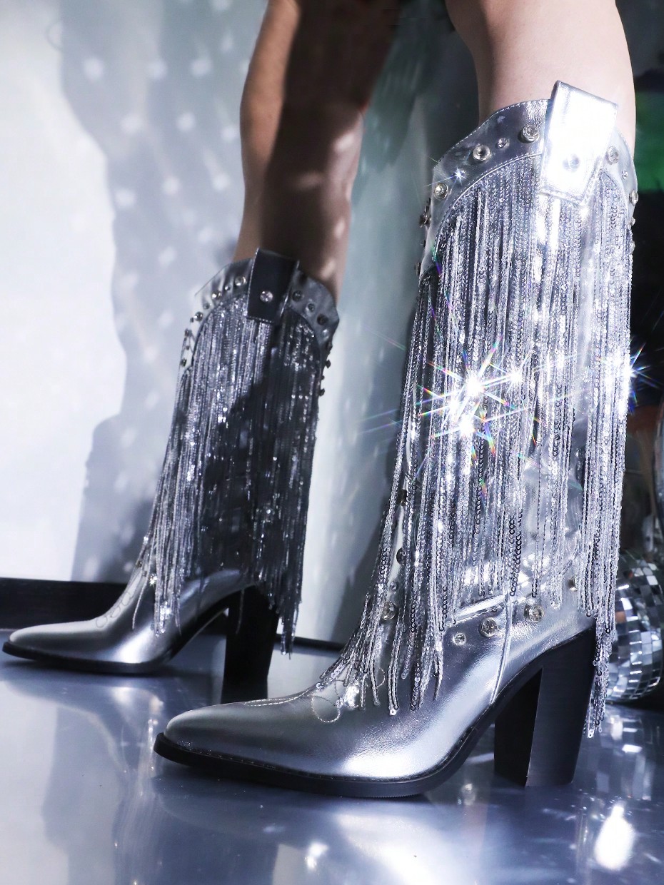 In Silver Women Knee-High Boots