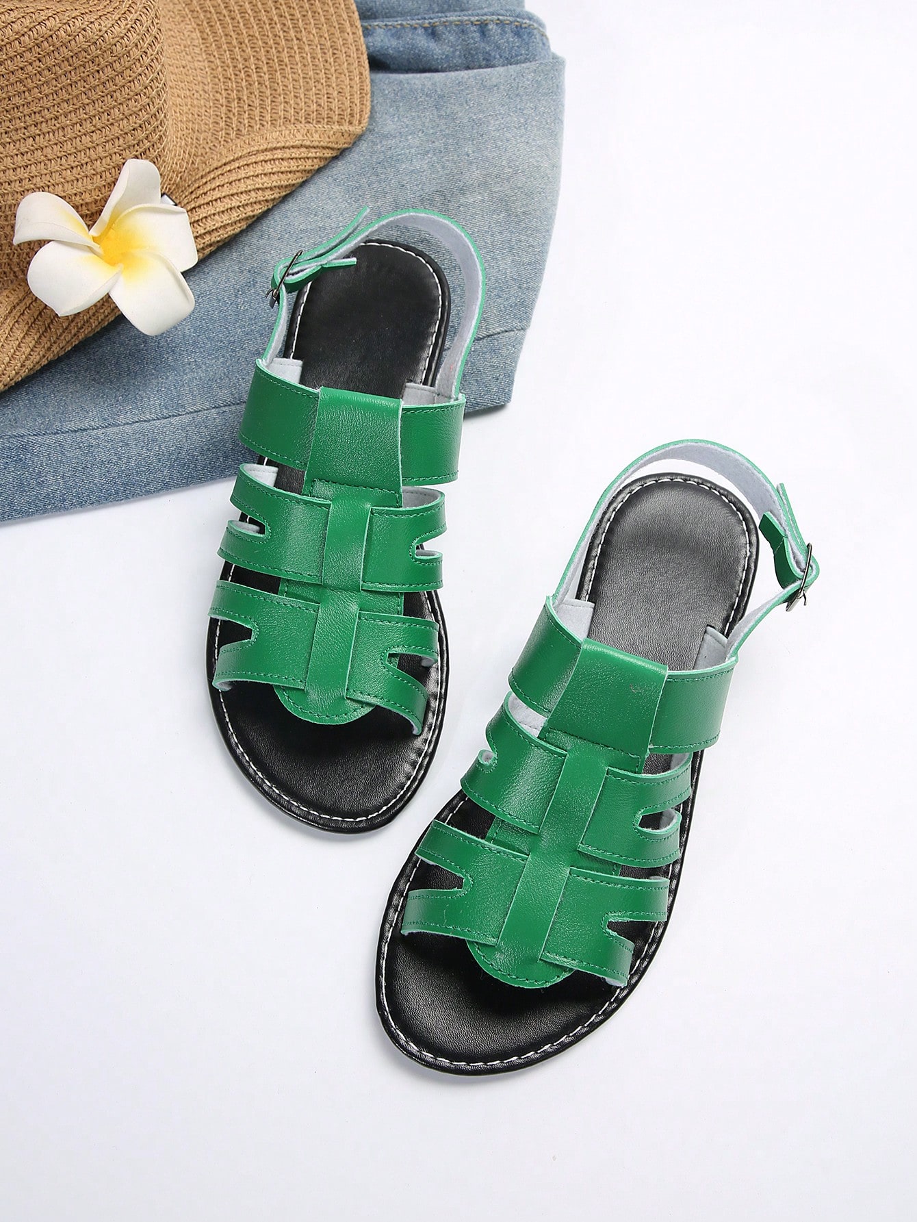 In Green Women Flat Sandals