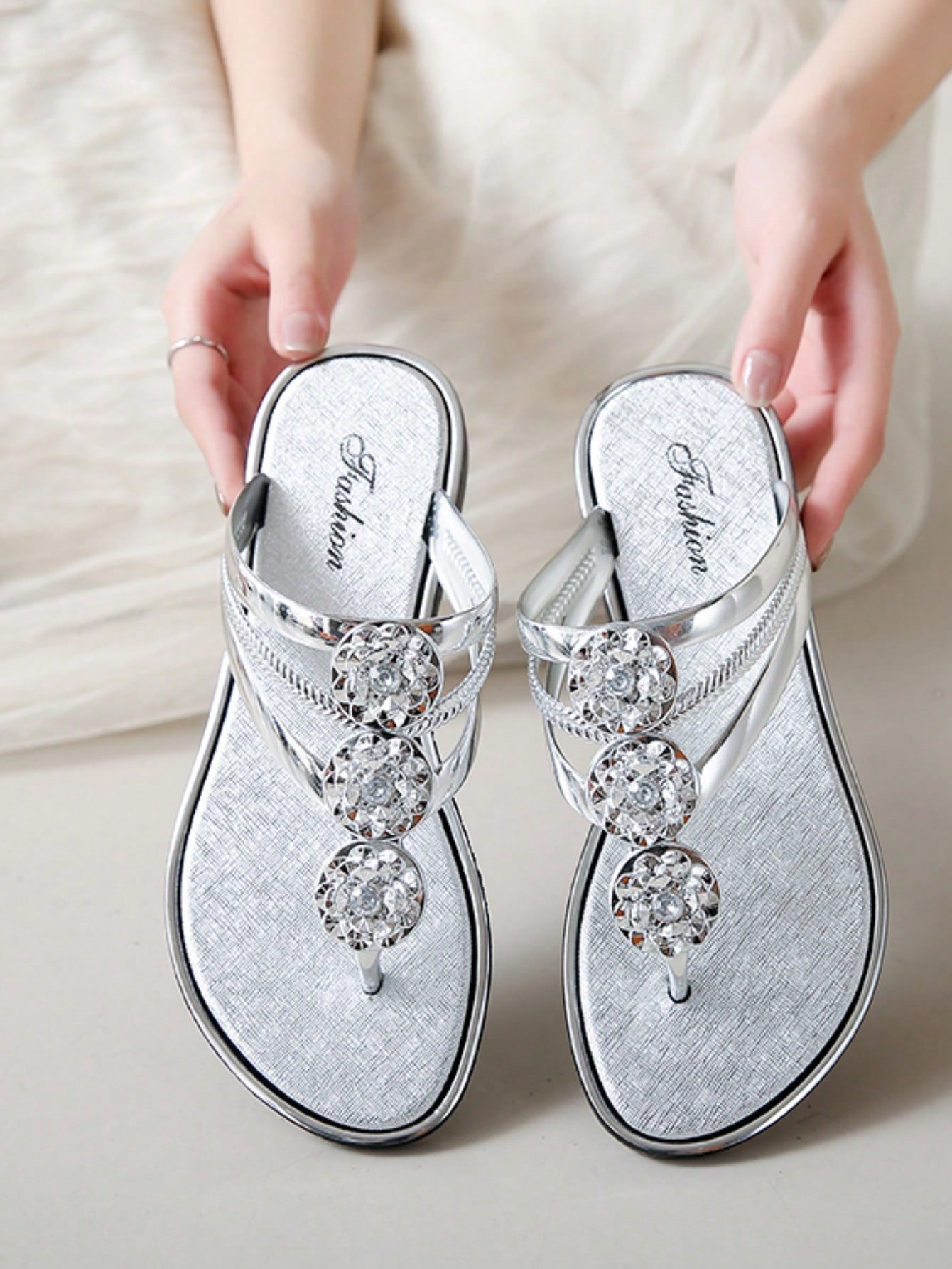 In Silver Women Slippers