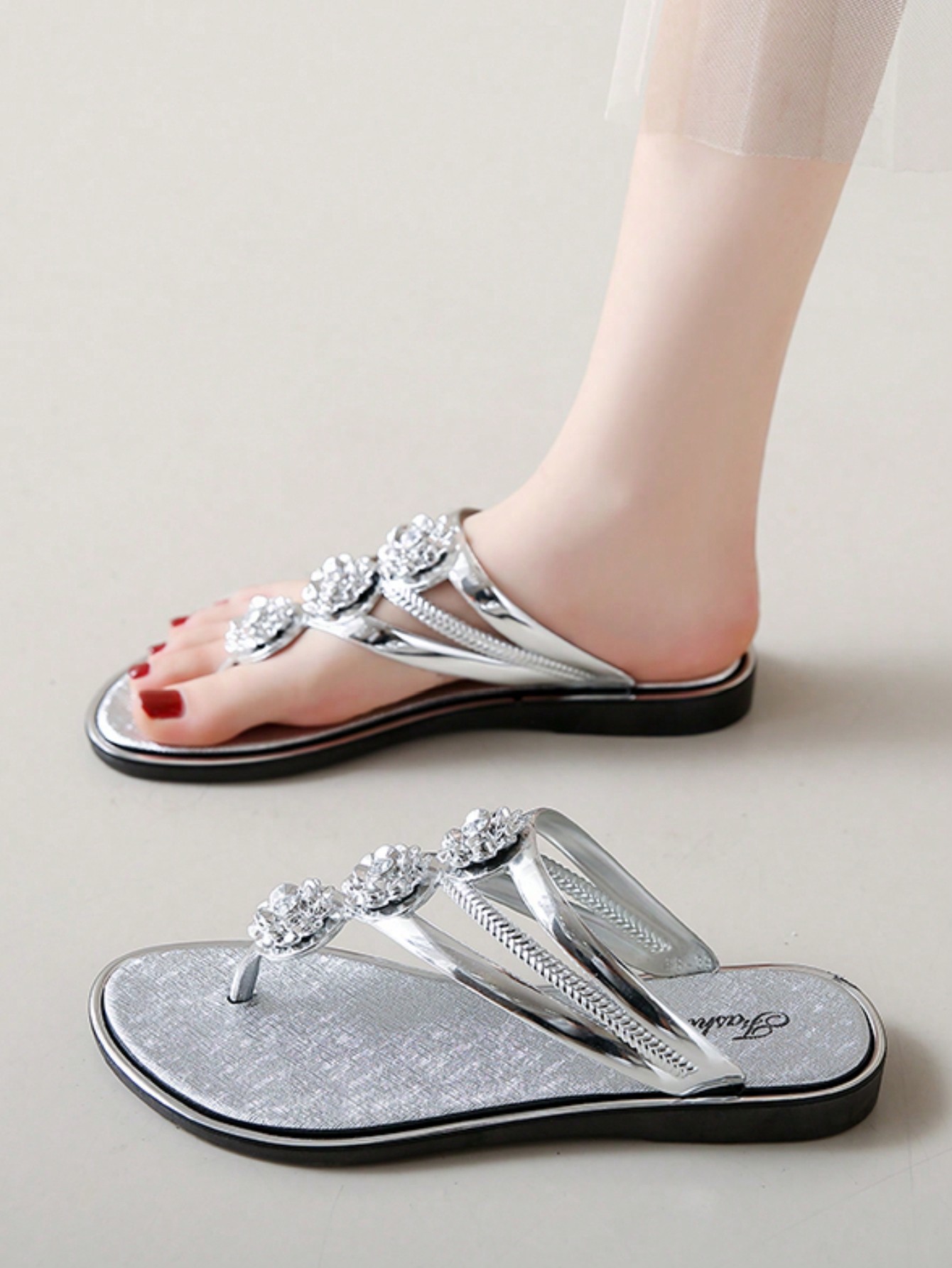 In Silver Women Slippers