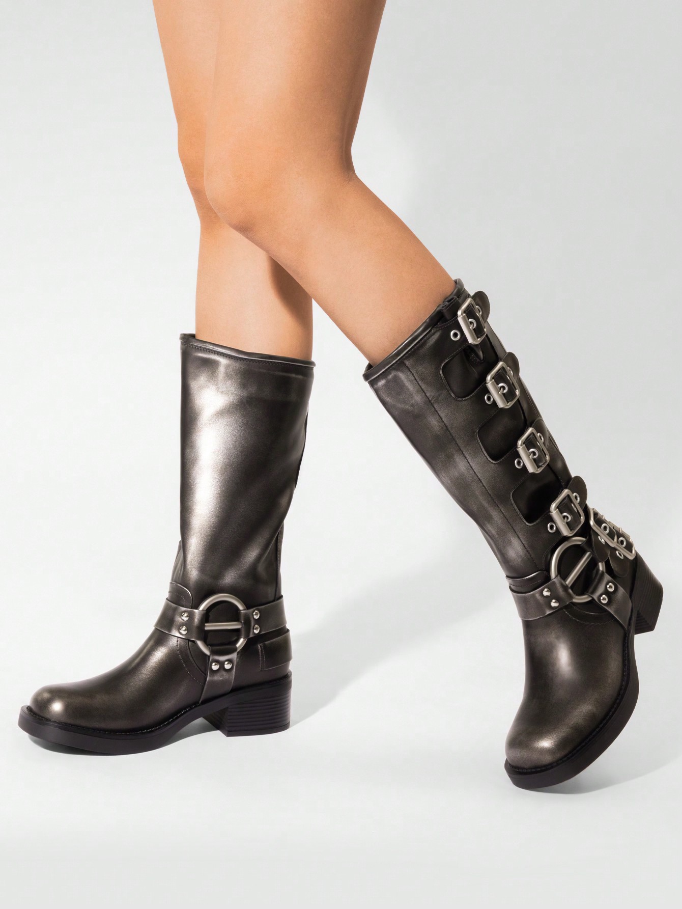 In Silver Women Knee-High Boots