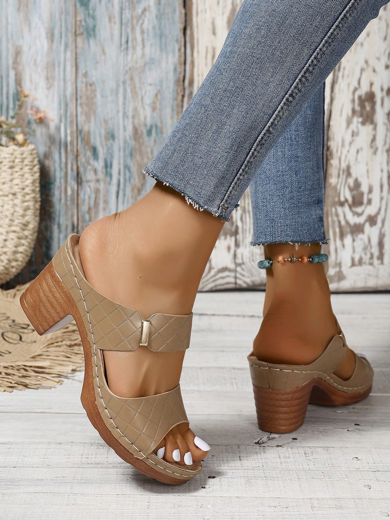 In Khaki Women Heeled Sandals