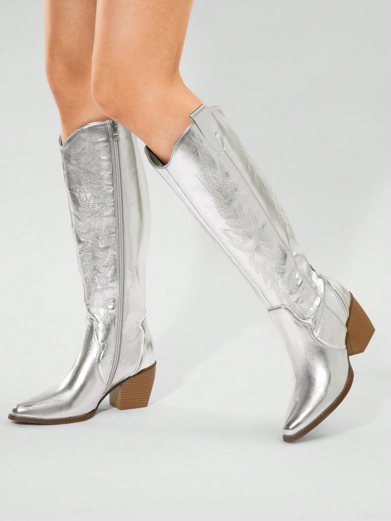 In Silver Women Knee-High Boots