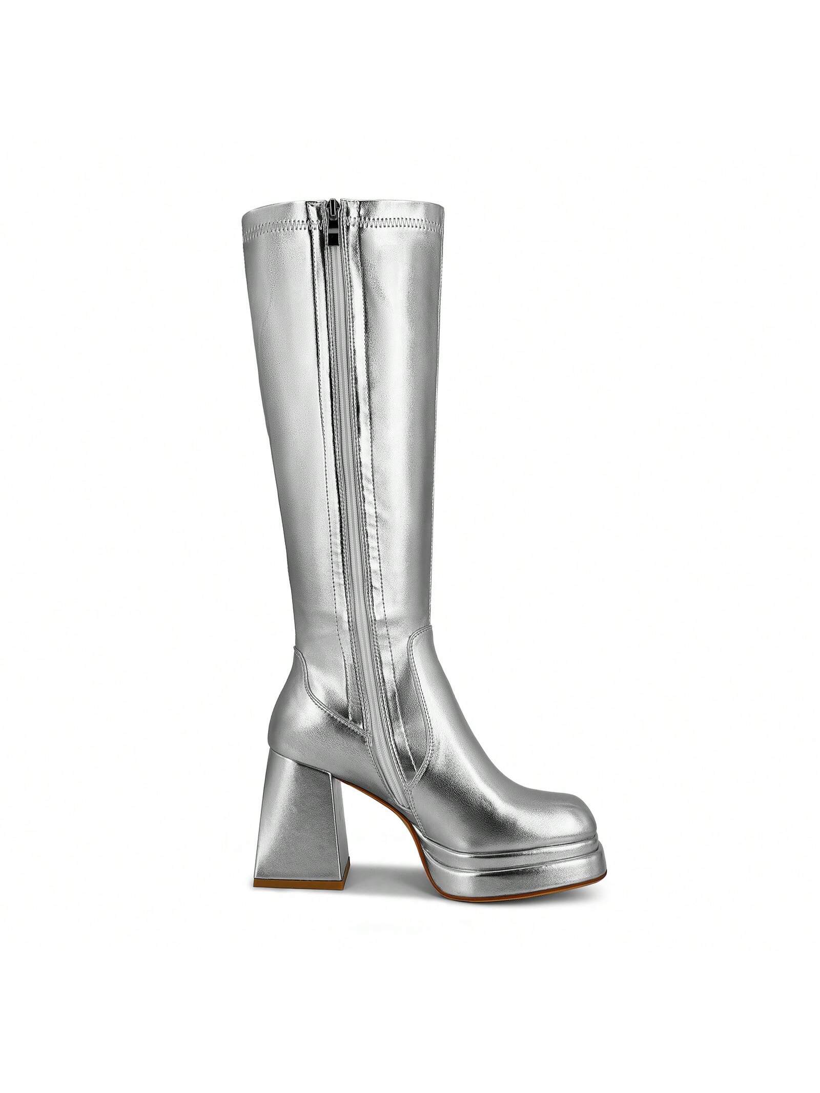 In Silver Women Knee-High Boots