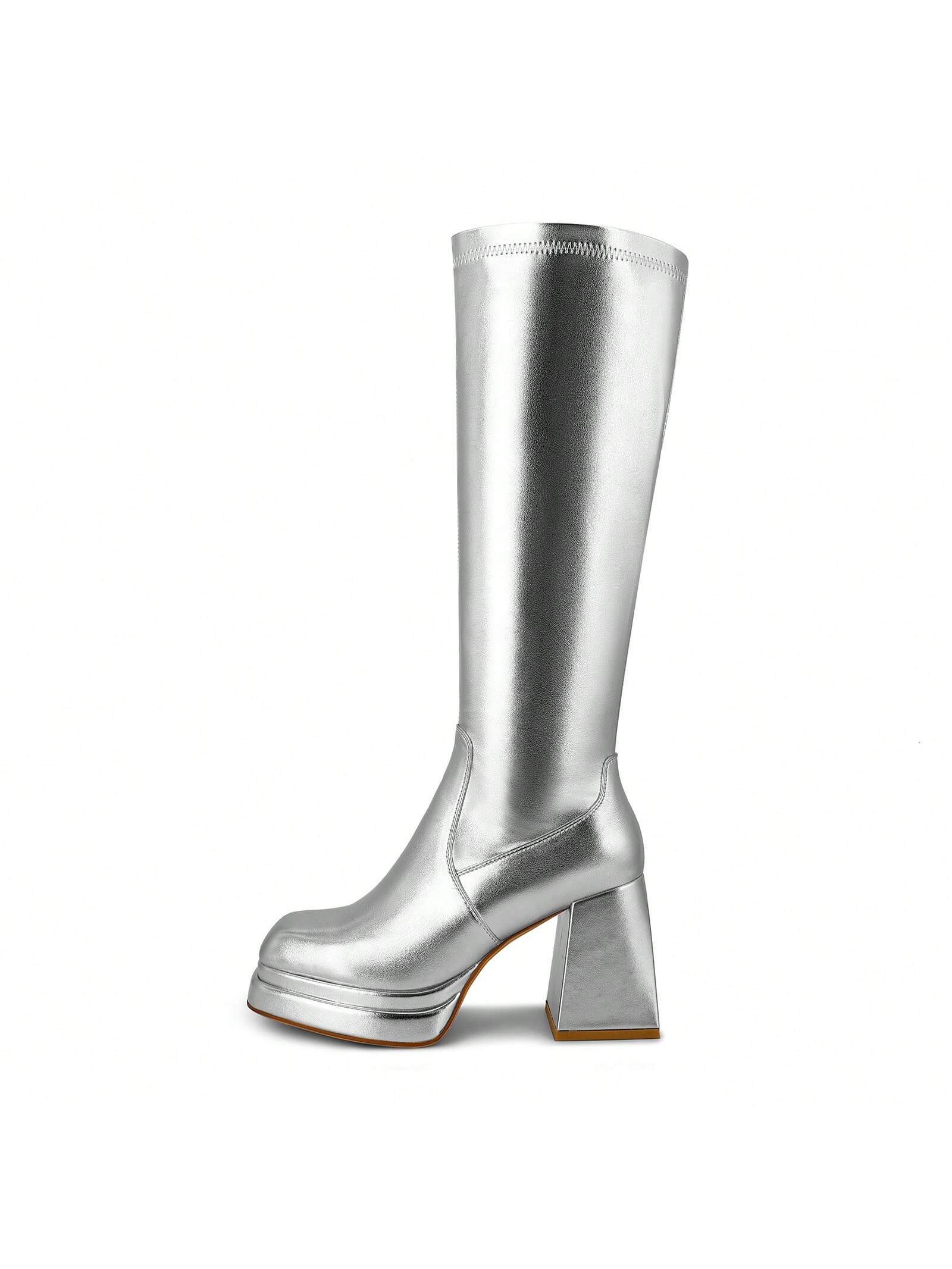 In Silver Women Knee-High Boots