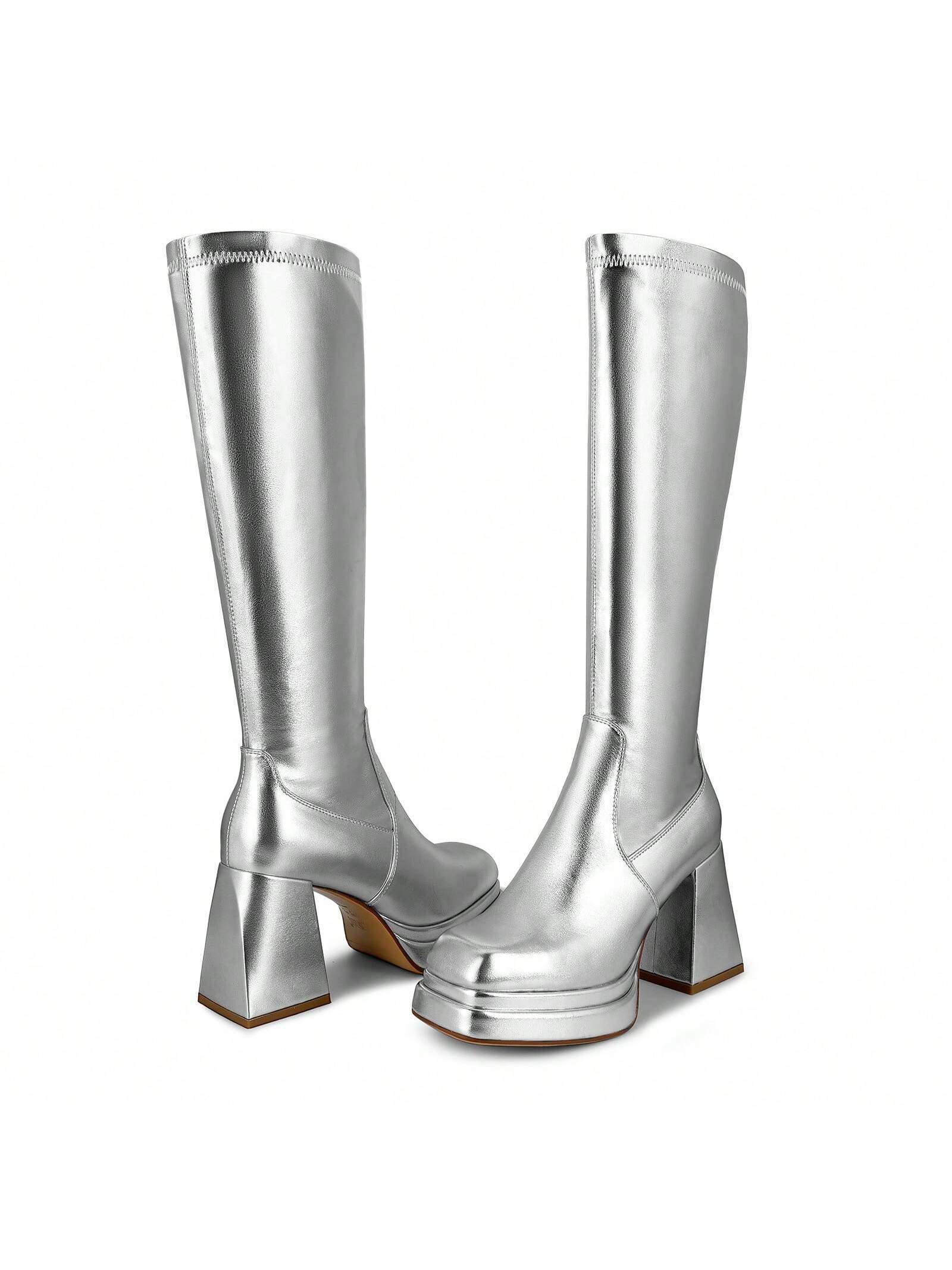 In Silver Women Knee-High Boots