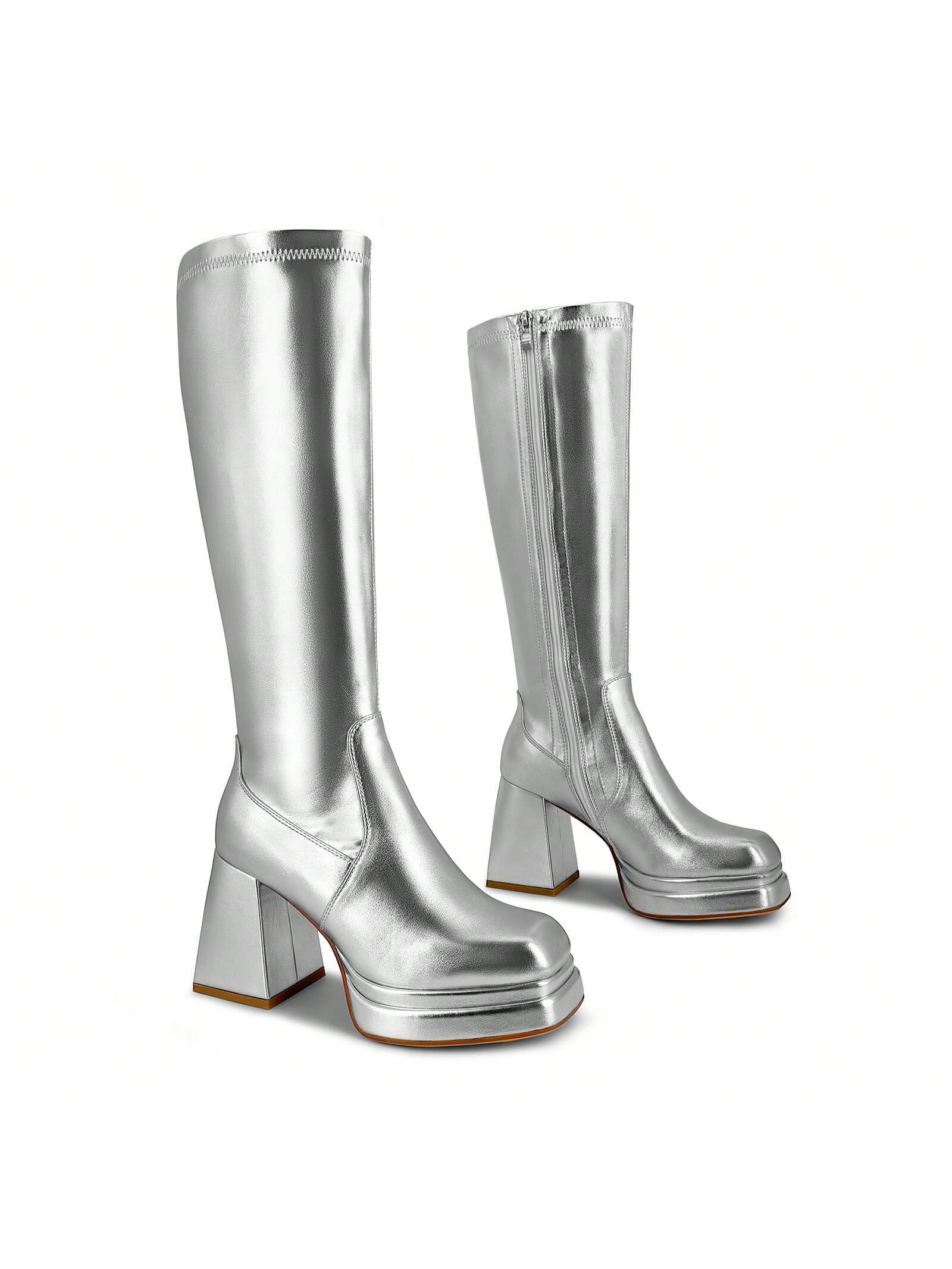 In Silver Women Knee-High Boots