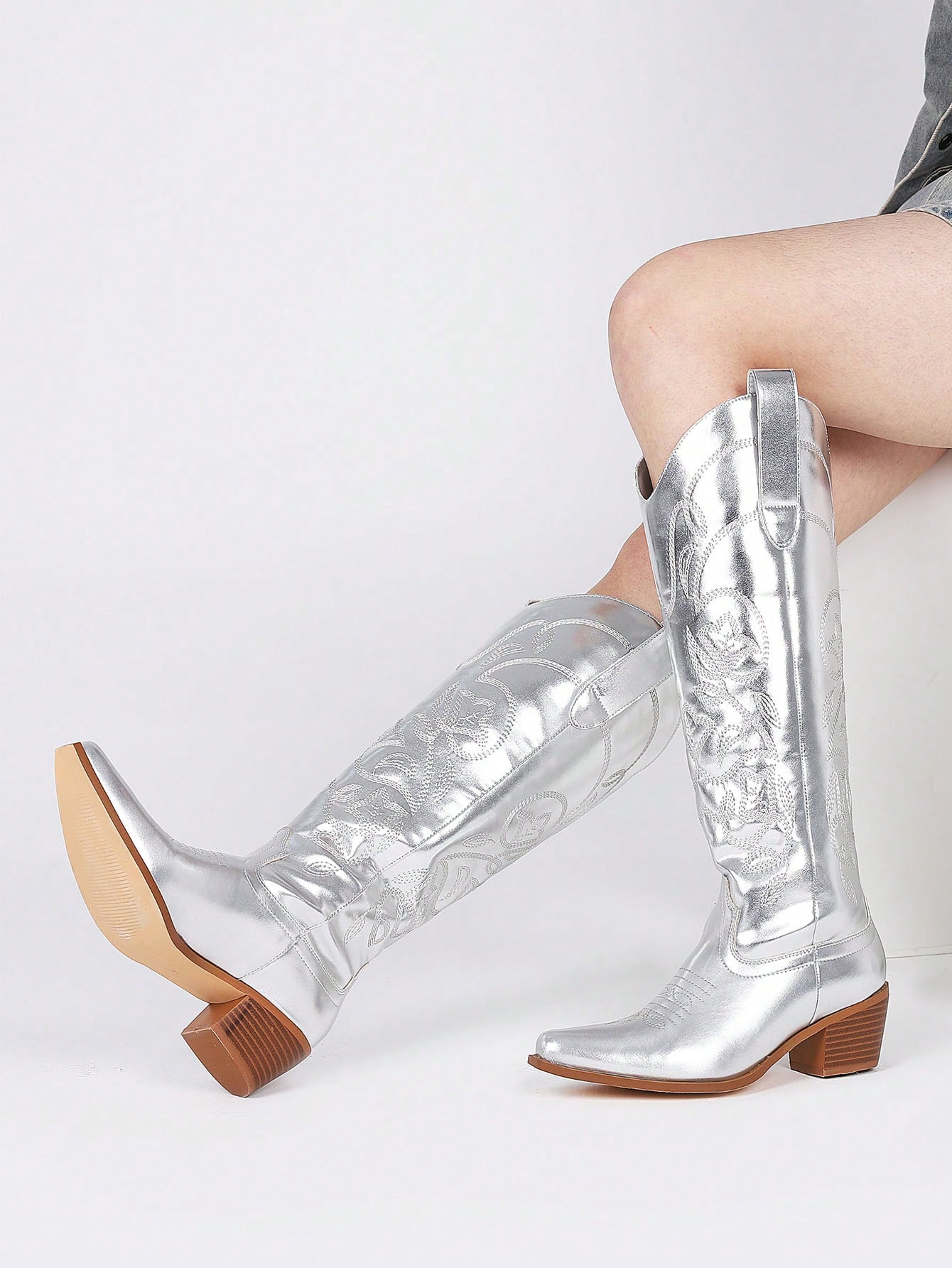 In Silver Women Knee-High Boots