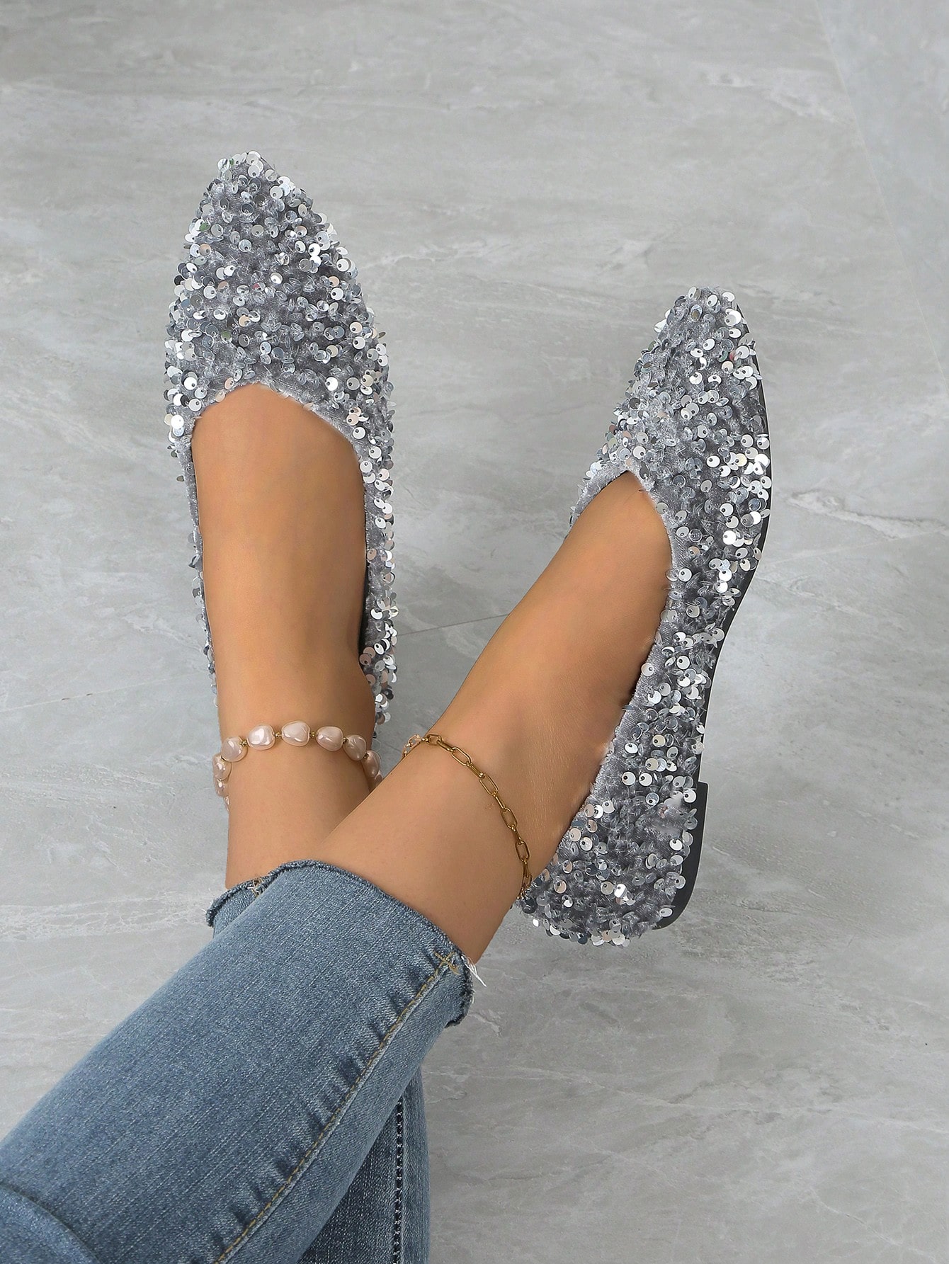 In Silver Women Flats