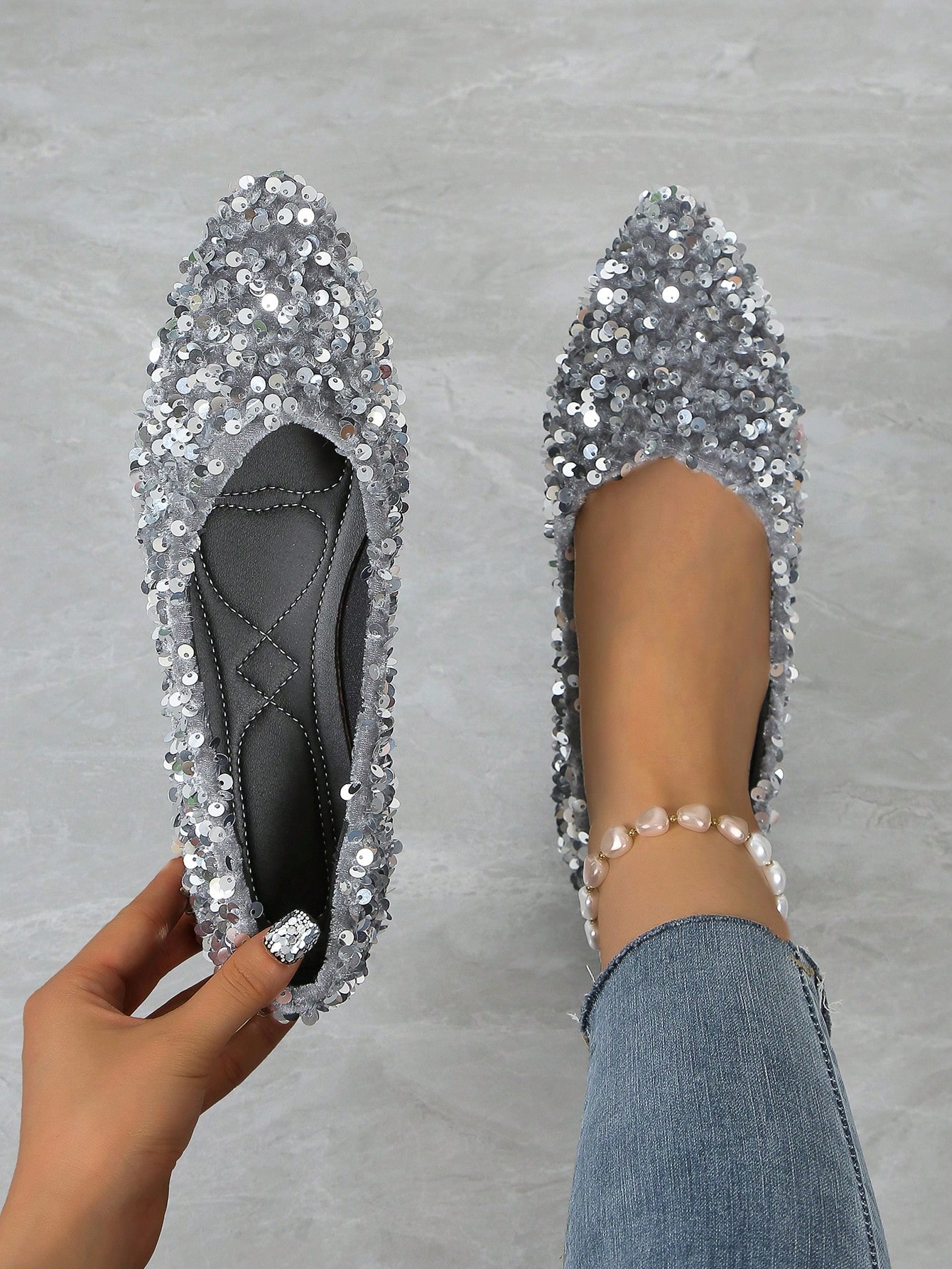 In Silver Women Flats